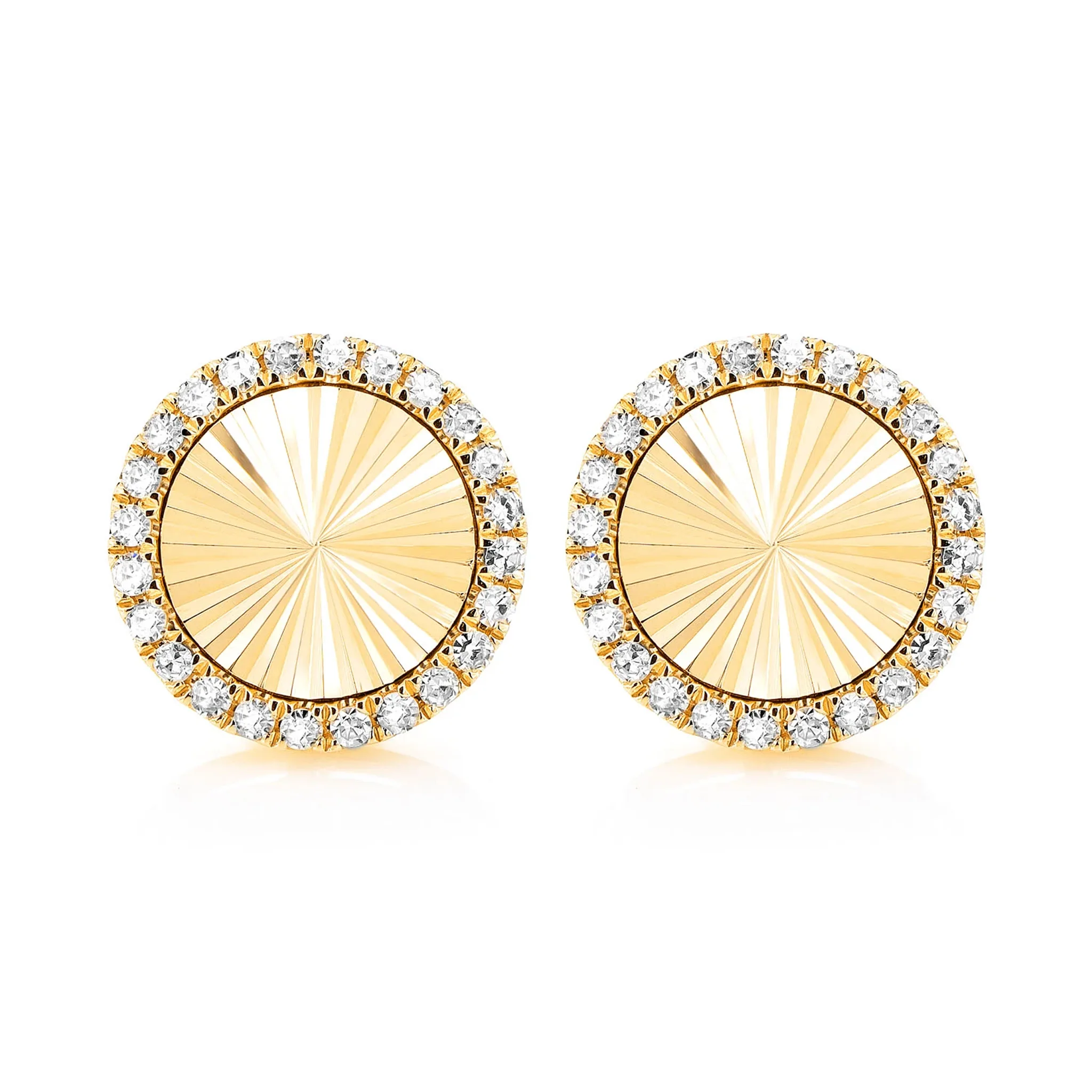 Starburst Disc Diamond Halo Stud Earrings - in yellow gold