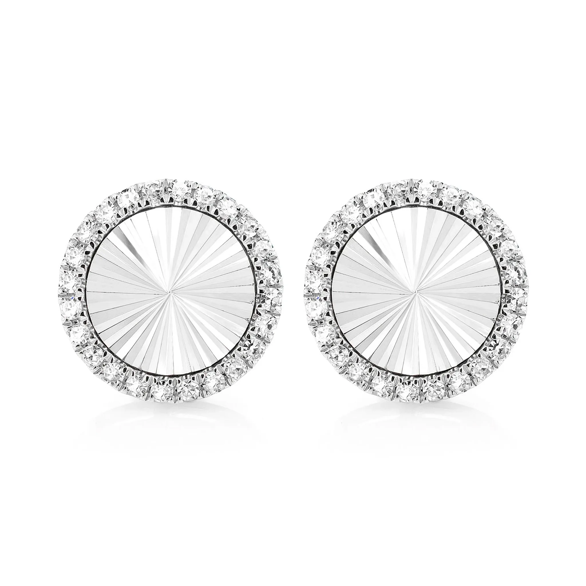 Starburst Disc Diamond Halo Stud Earrings - in yellow gold (view 4 of 9)