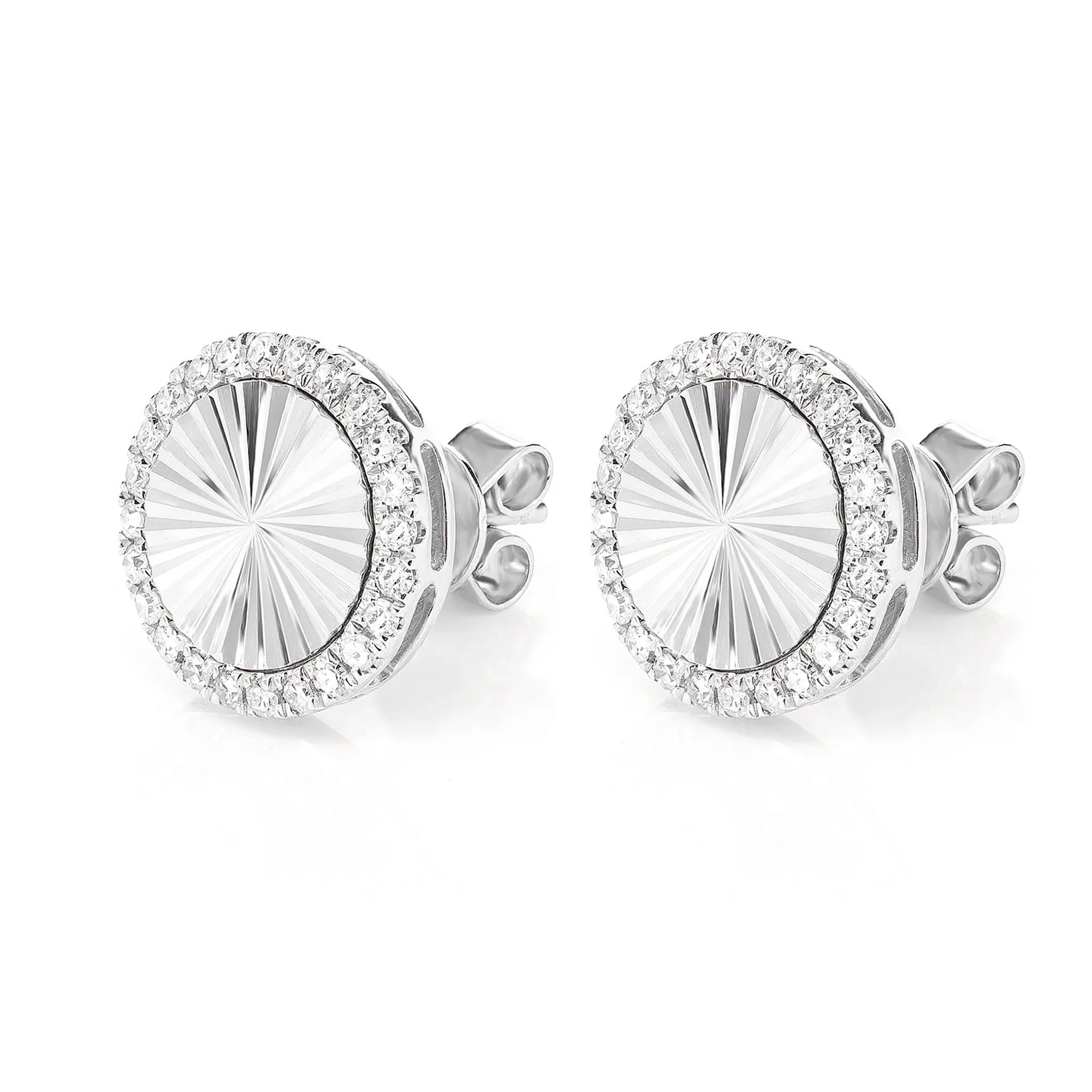 Starburst Disc Diamond Halo Stud Earrings - in yellow gold (view 5 of 9)
