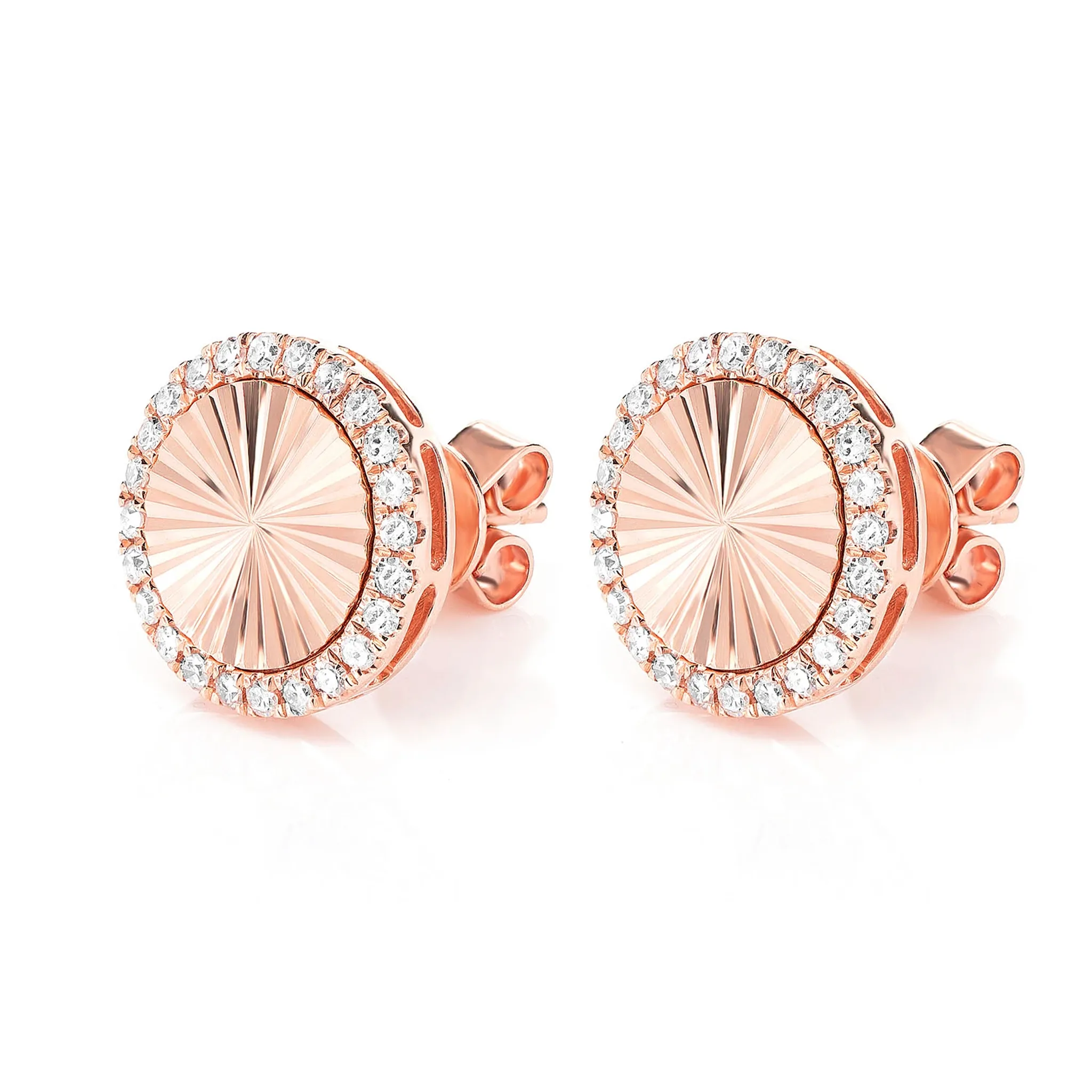 Starburst Disc Diamond Halo Stud Earrings - in yellow gold (view 8 of 9)