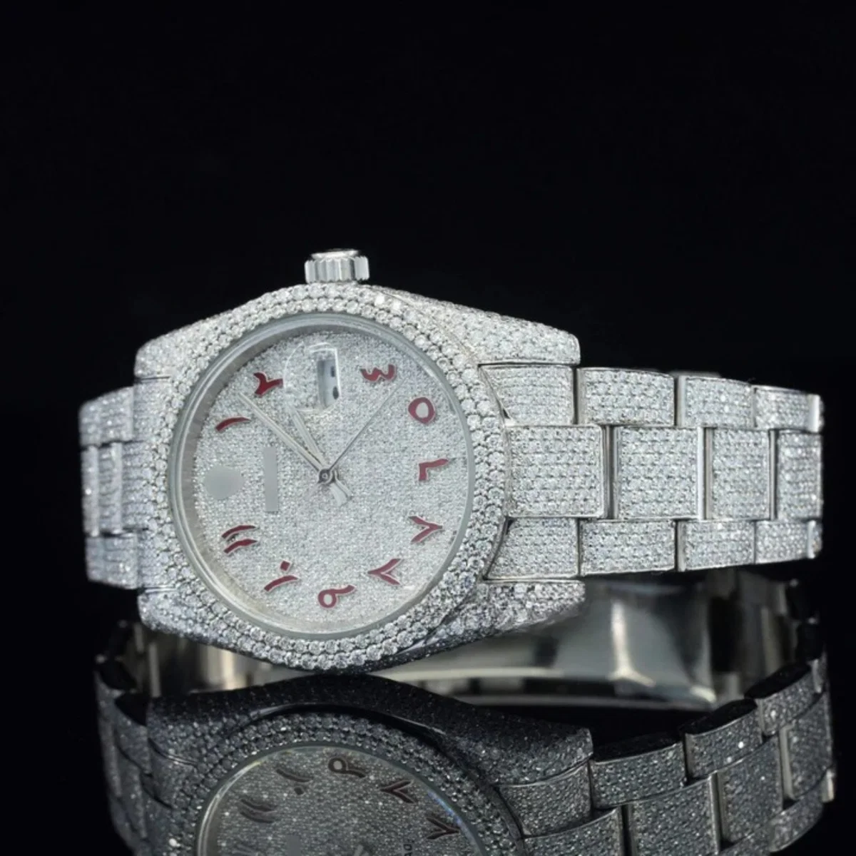 Stylish Marvelous Iced Out White Dial Moissanite Watch (view 3 of 5)