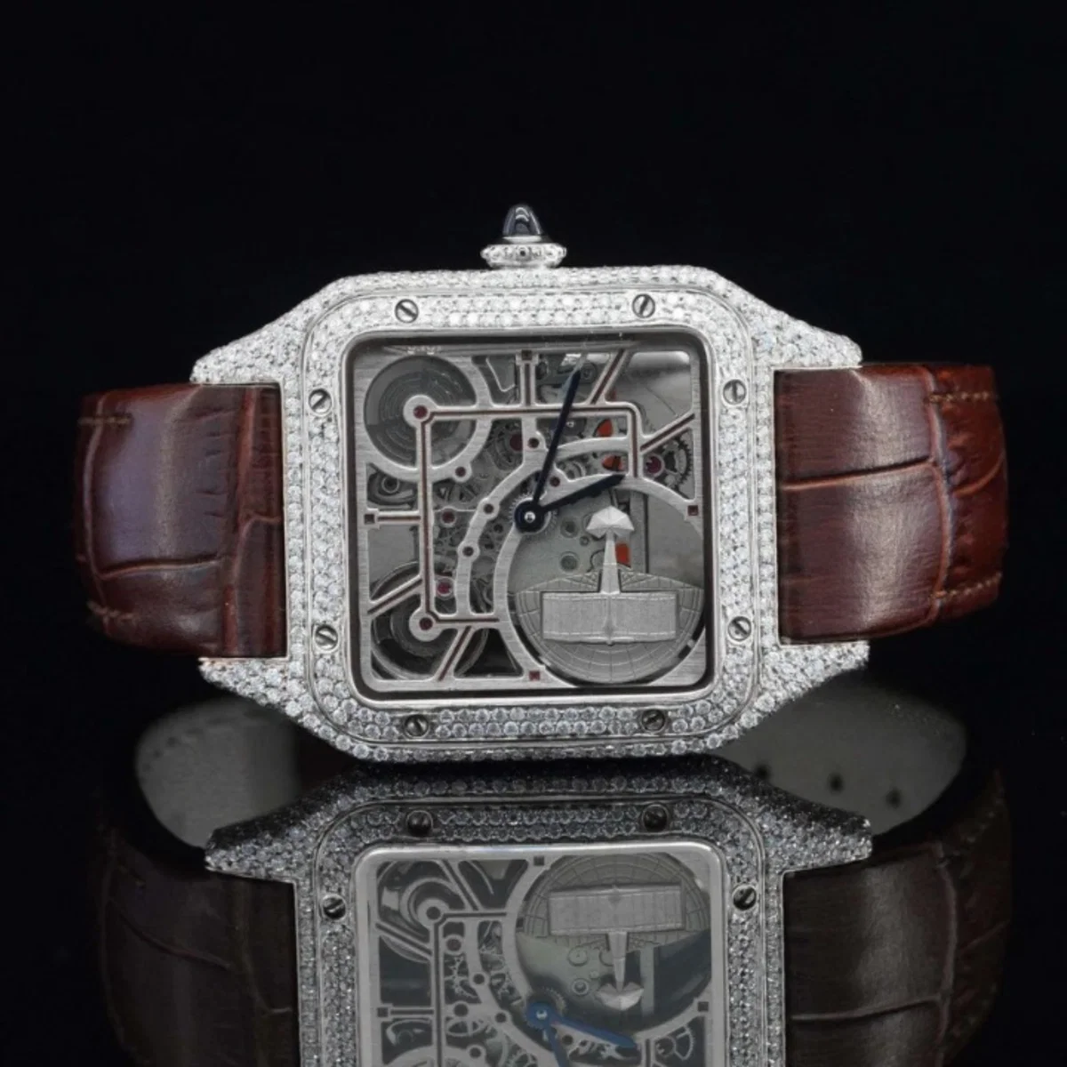 Stylish Moissanite Diamond Automatic Dial With Leather Belt Watch (view 3 of 6)
