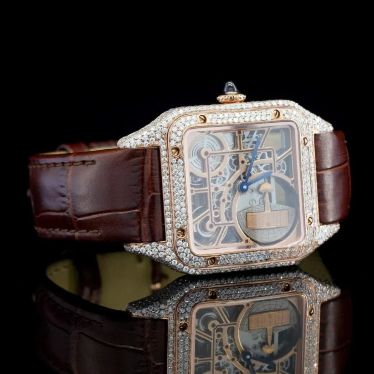 Stylish Moissanite Diamond Automatic Dial With Leather Belt Watch (view 4 of 6)