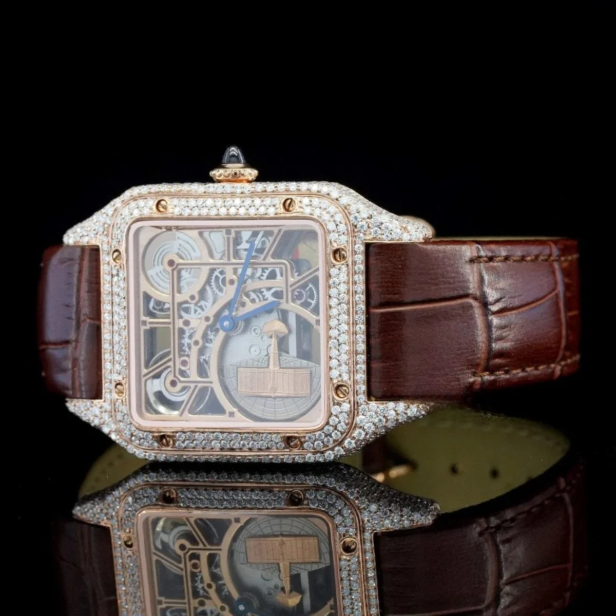 Stylish Moissanite Diamond Automatic Dial With Leather Belt Watch (view 5 of 6)