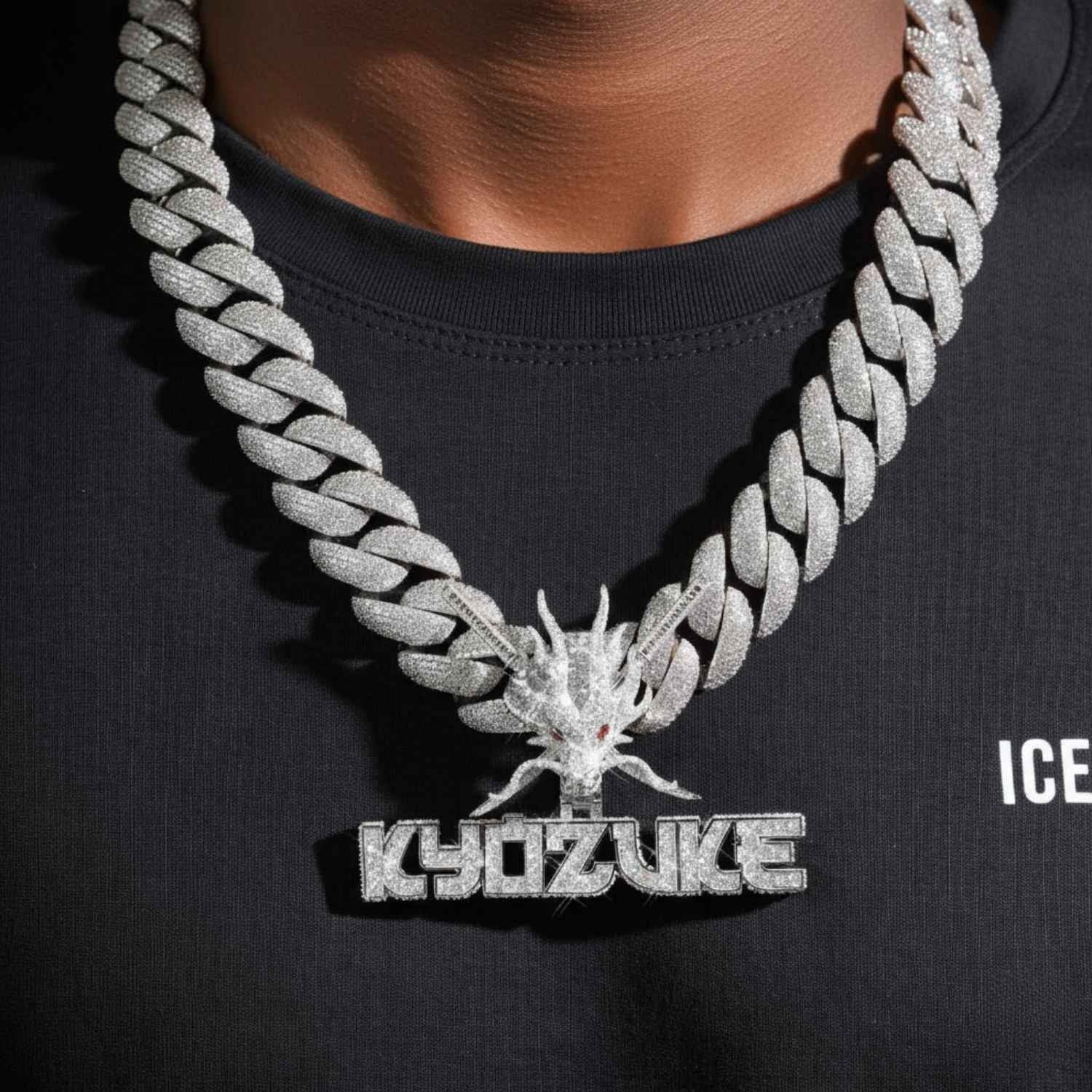 "ICED BLADE DRAGON" Custom Logo Moissanite Pendant 14K Gold (view 2 of 4)