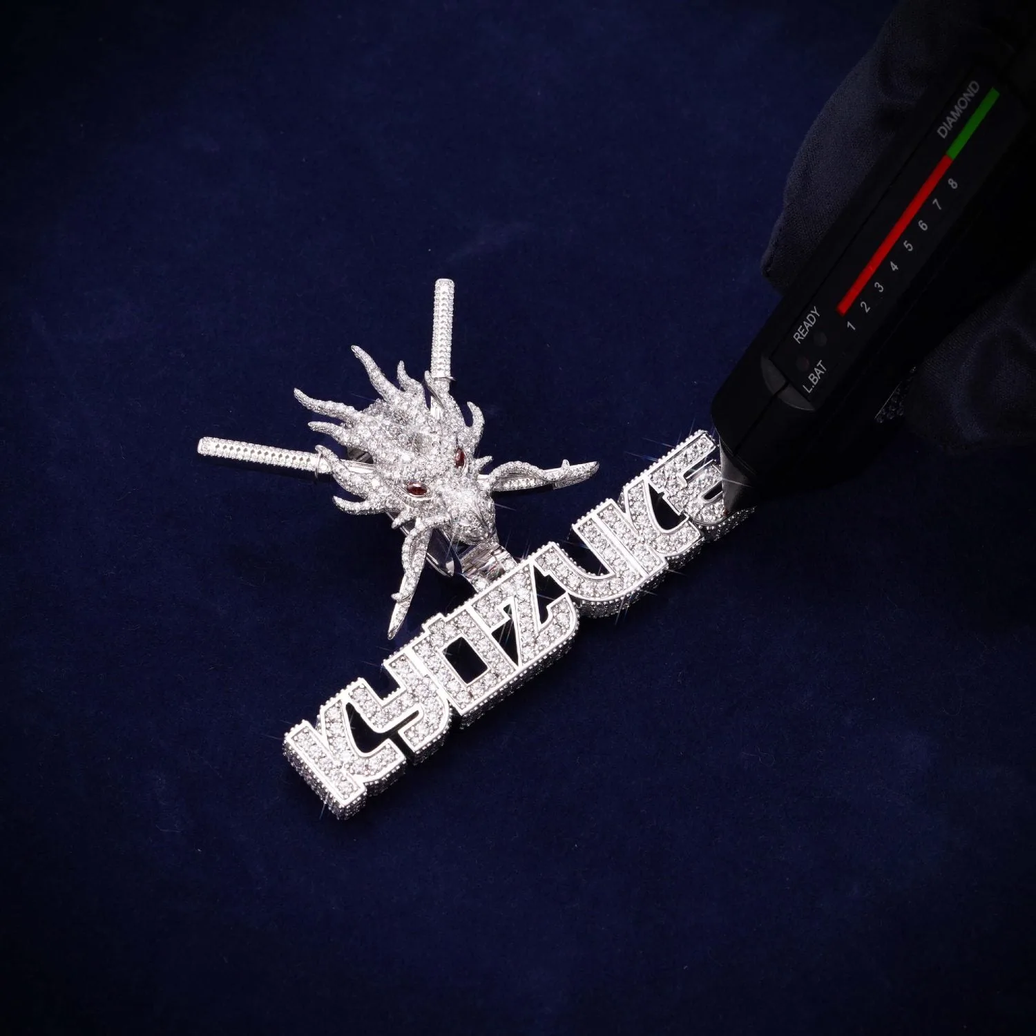"ICED BLADE DRAGON" Custom Logo Moissanite Pendant 14K Gold (view 4 of 4)