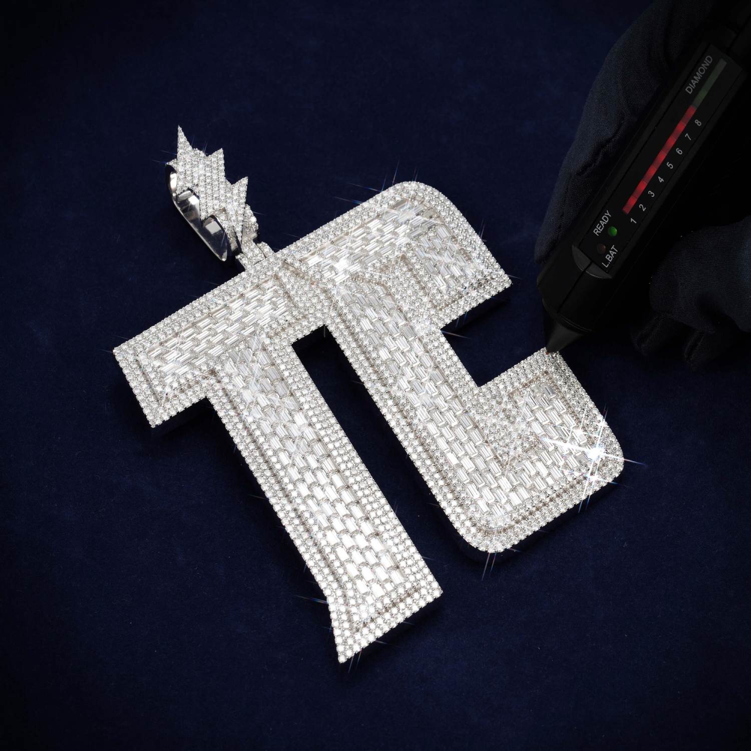 "TC" Custom Name Moissanite Pendant 14K Gold (view 3 of 3)