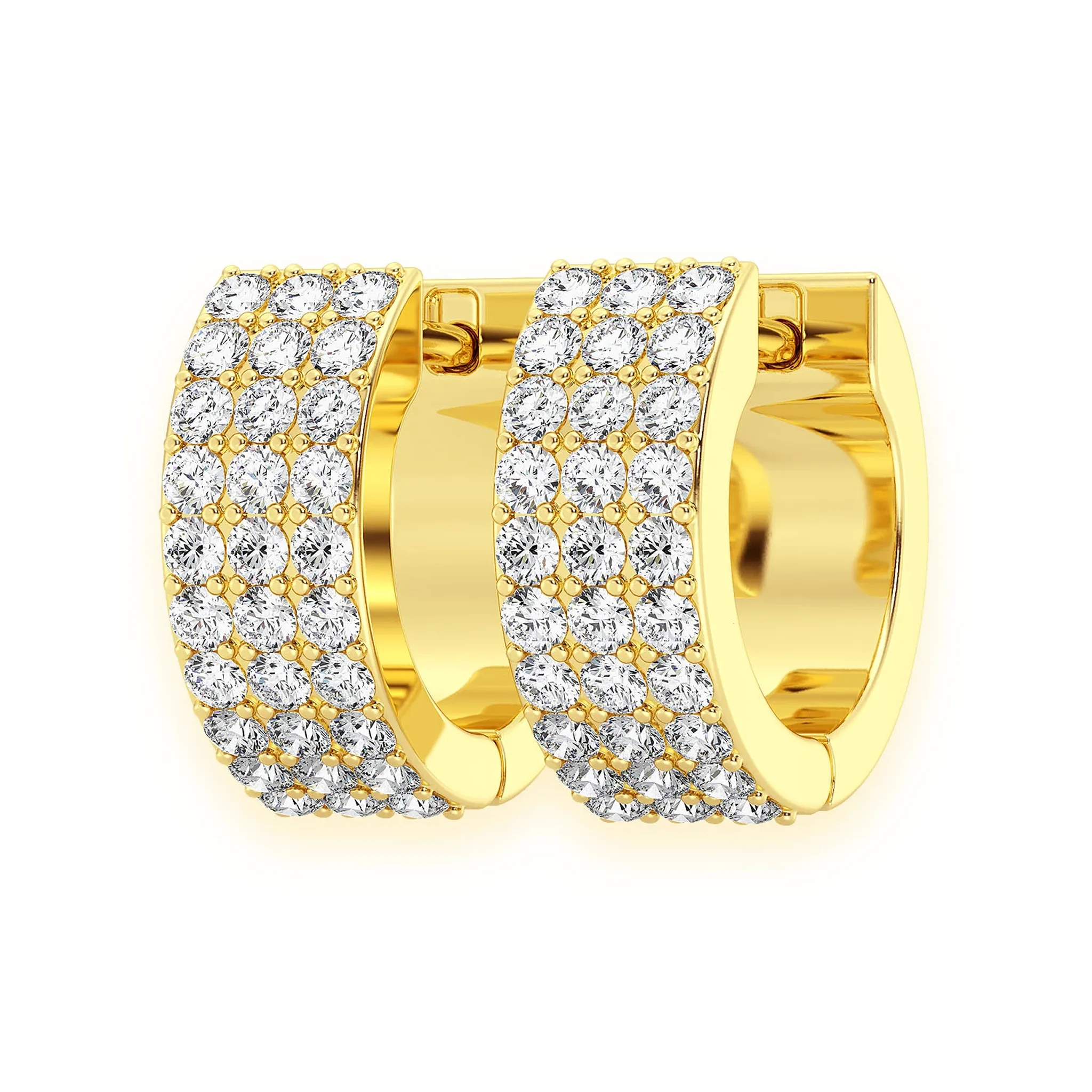 Three Row Diamond Hoops - earrings in yellow gold