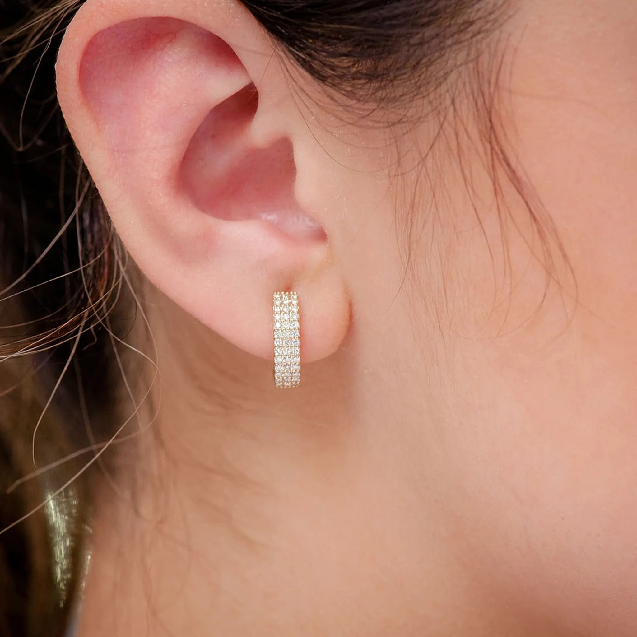 Three Row Diamond Hoops - earrings in yellow gold (view 7 of 14)