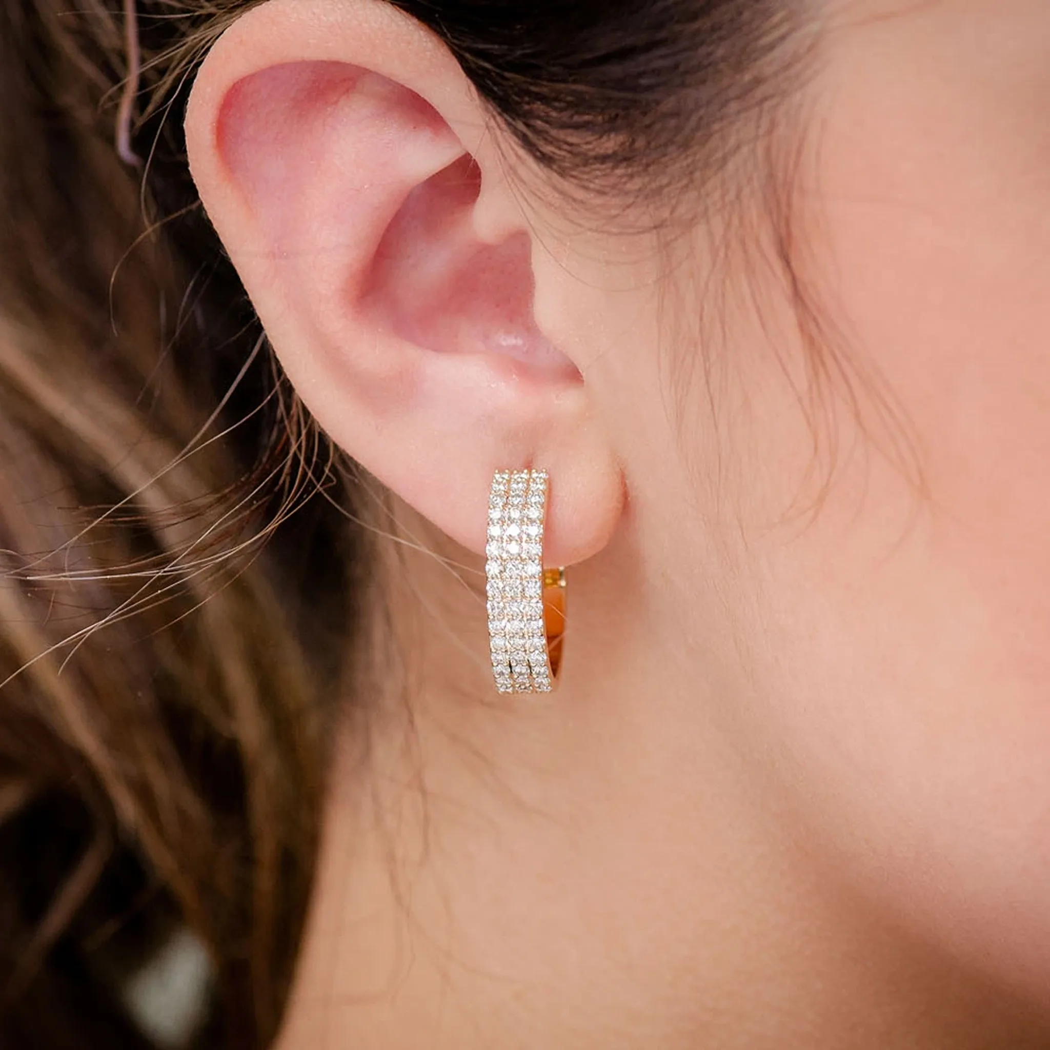 Three Row Diamond Hoops - earrings in yellow gold (view 14 of 14)