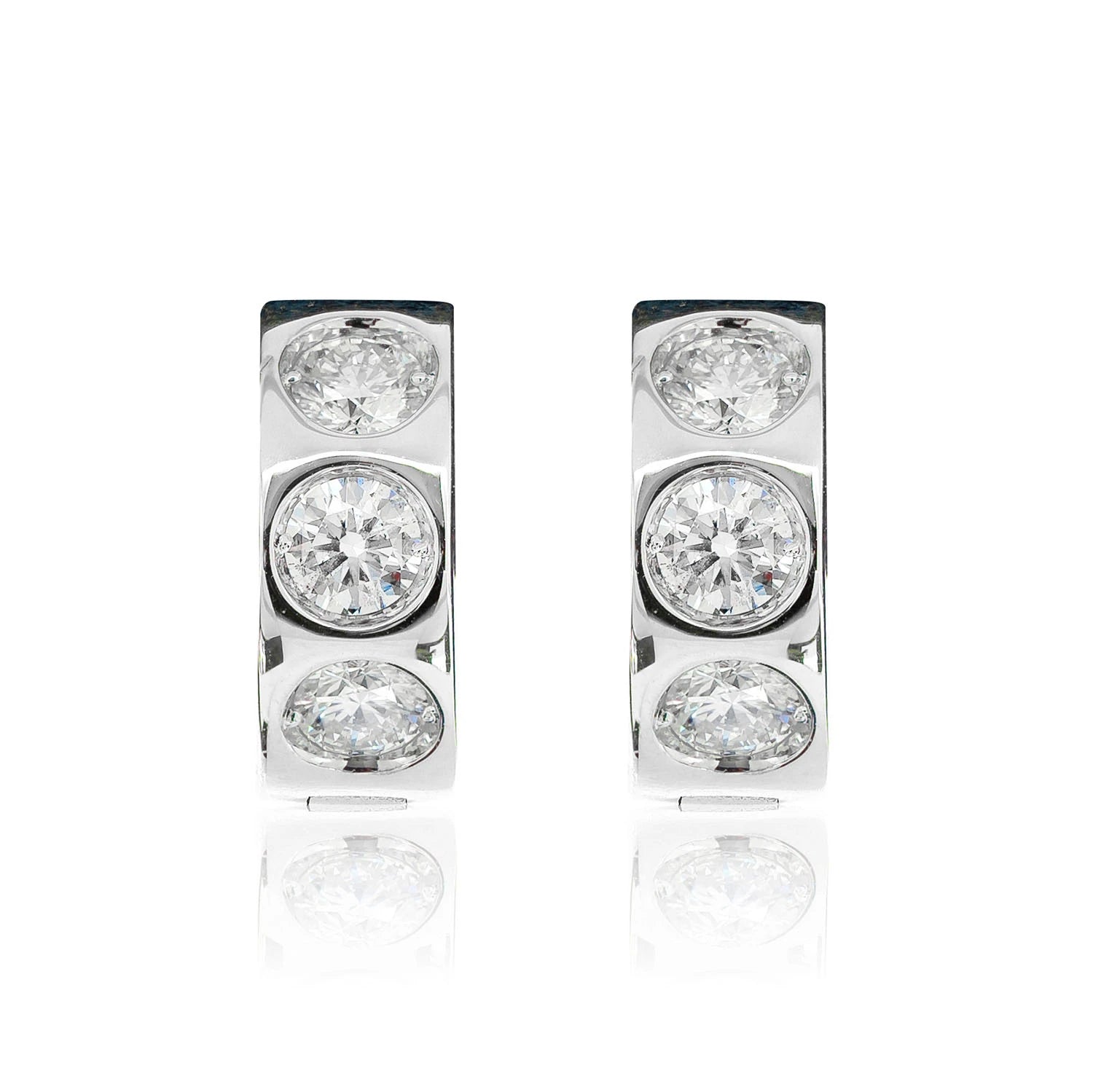 Three stone Diamond Bezel Set Huggie Earrings - in yellow gold (view 3 of 6)
