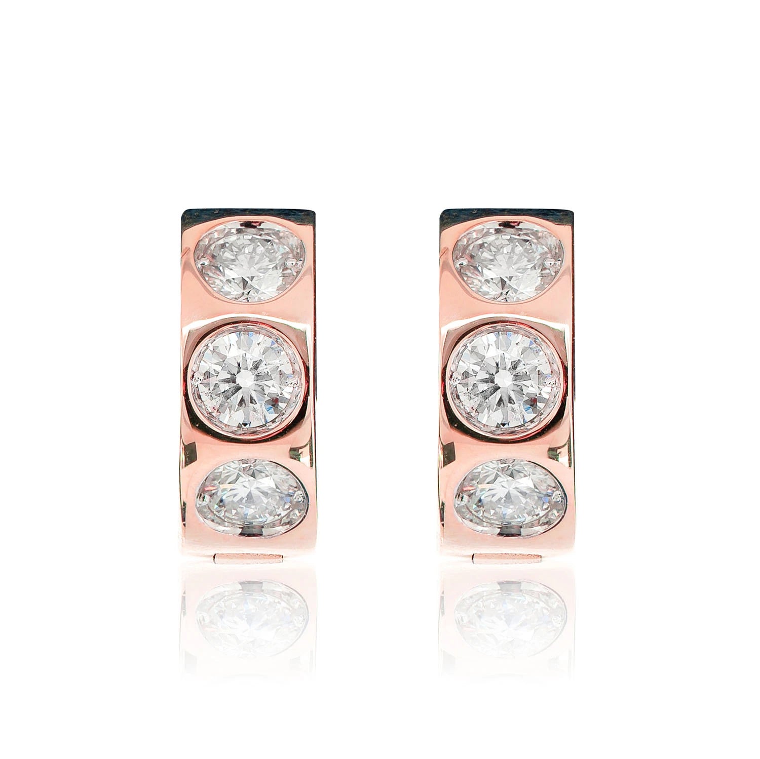 Three stone Diamond Bezel Set Huggie Earrings - in yellow gold (view 5 of 6)