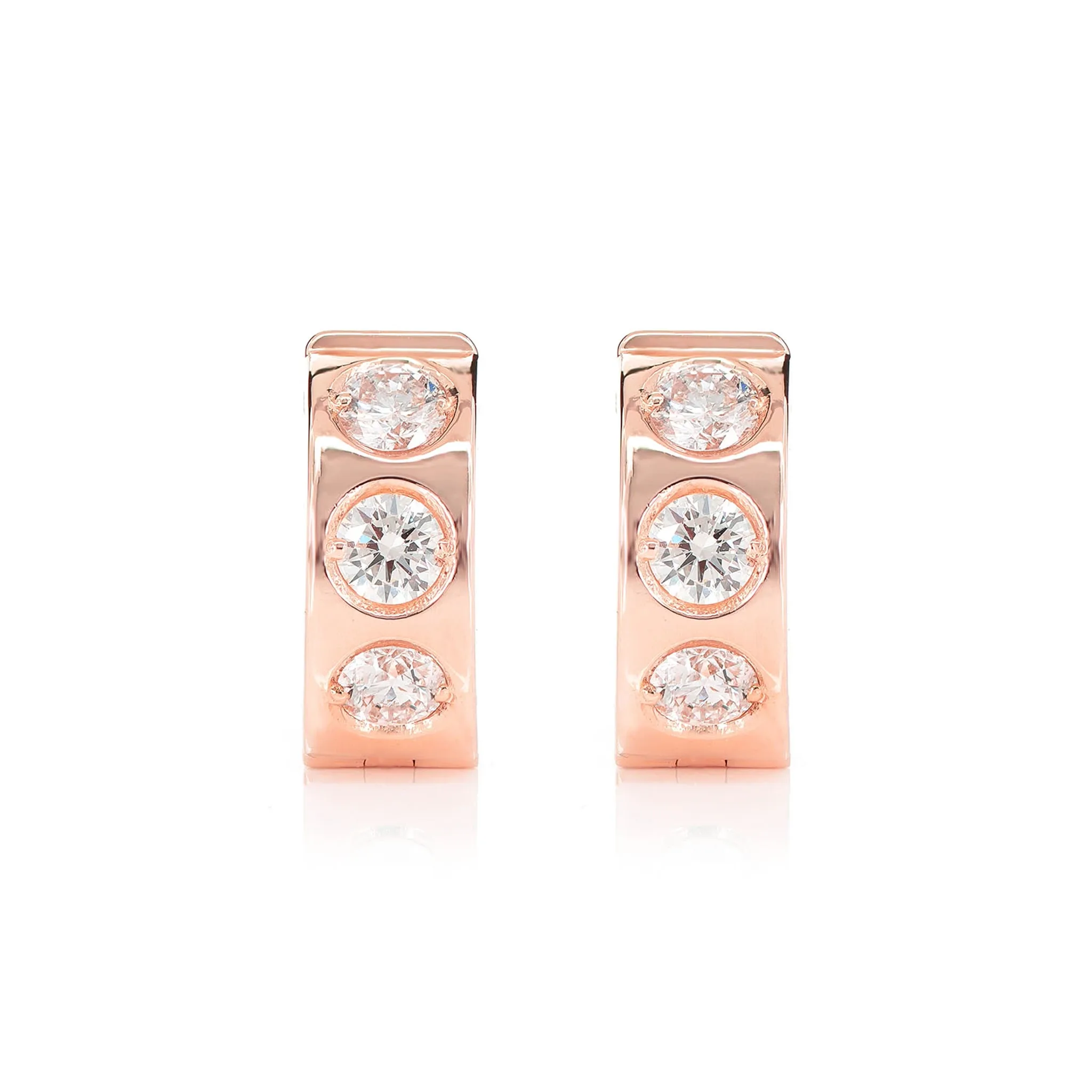 Three Stone Gypsy Set Diamond Huggie Hoop Earrings - in yellow gold (view 9 of 9)