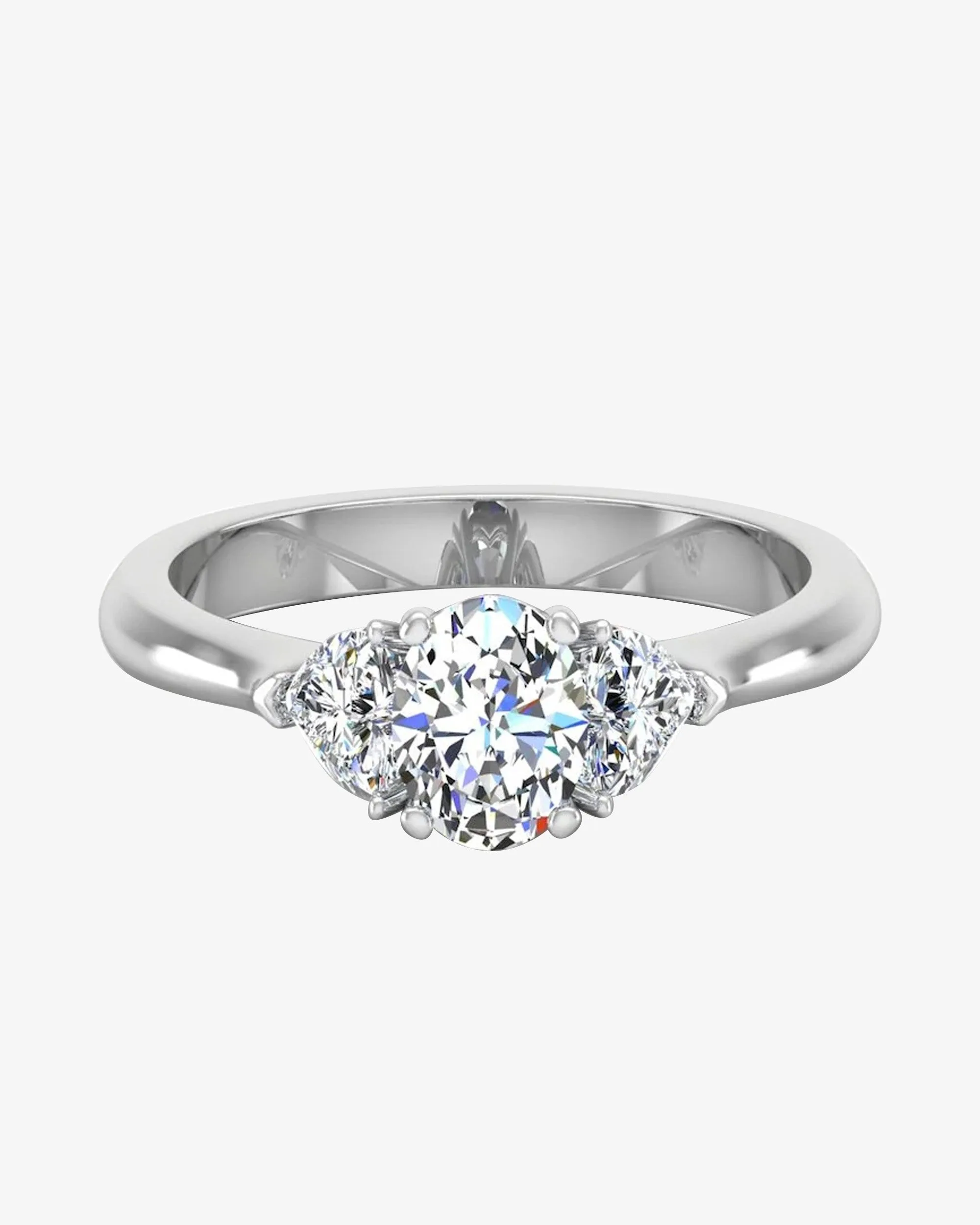 Three-Stone Oval & Heart Moissanite Engagement Ring - in 14k gold (view 2 of 6)