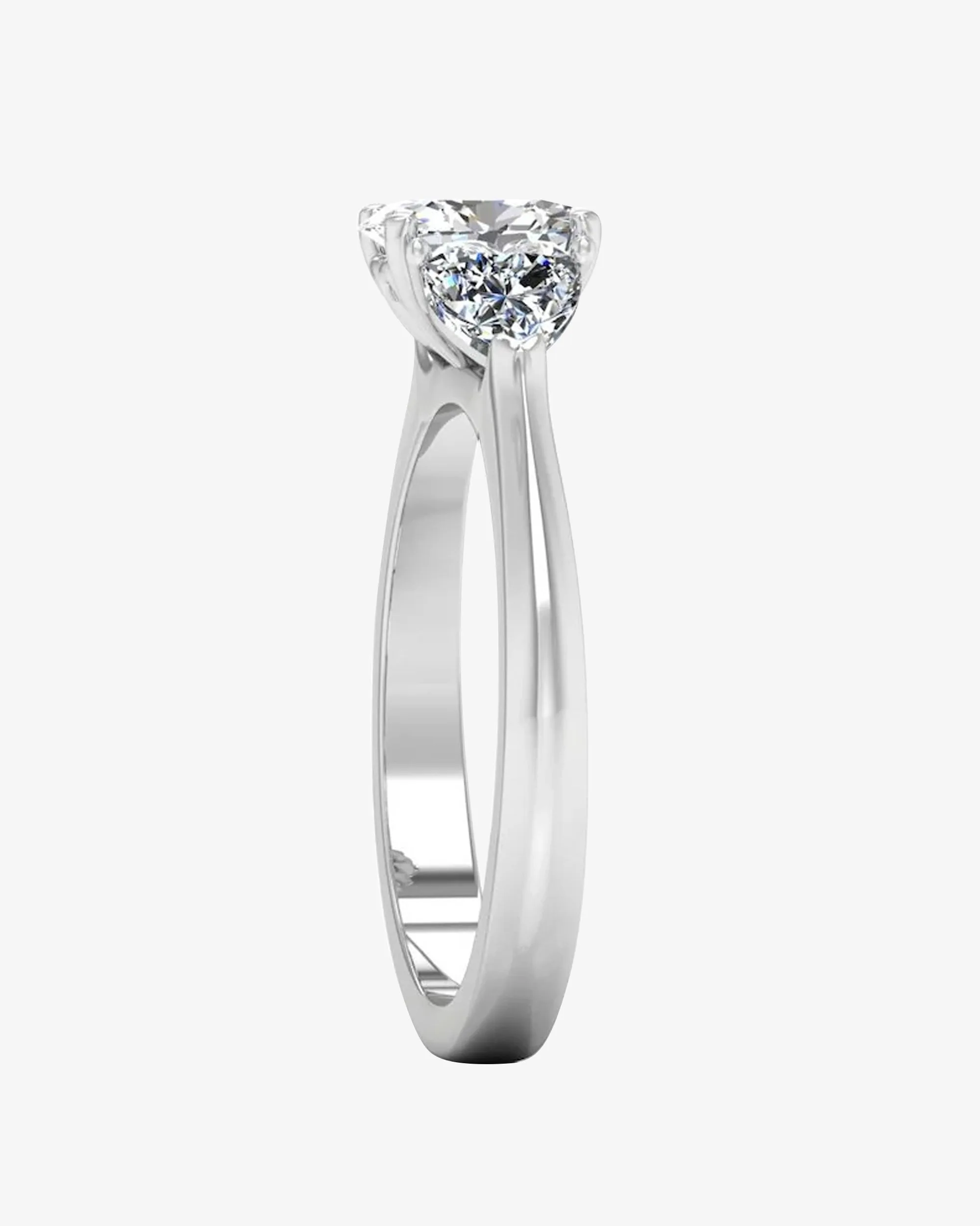Three-Stone Oval & Heart Moissanite Engagement Ring - in 14k gold (view 3 of 6)