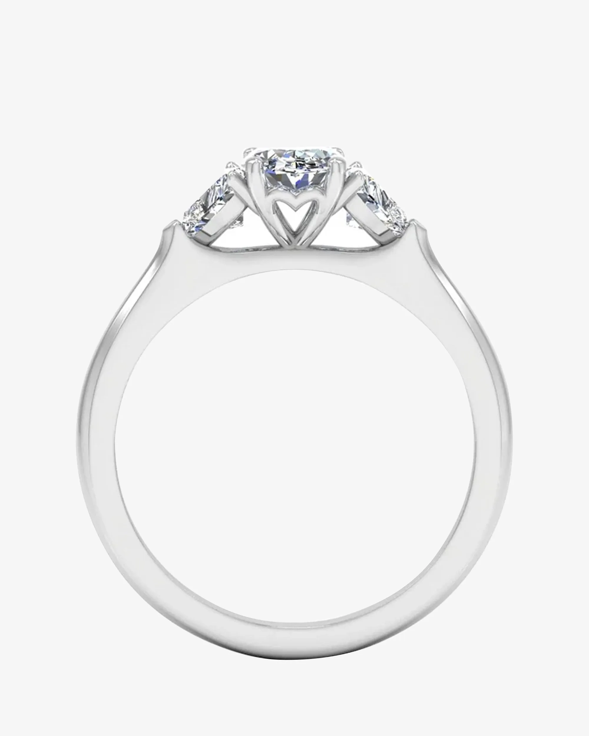 Three-Stone Oval & Heart Moissanite Engagement Ring - in 14k gold (view 4 of 6)