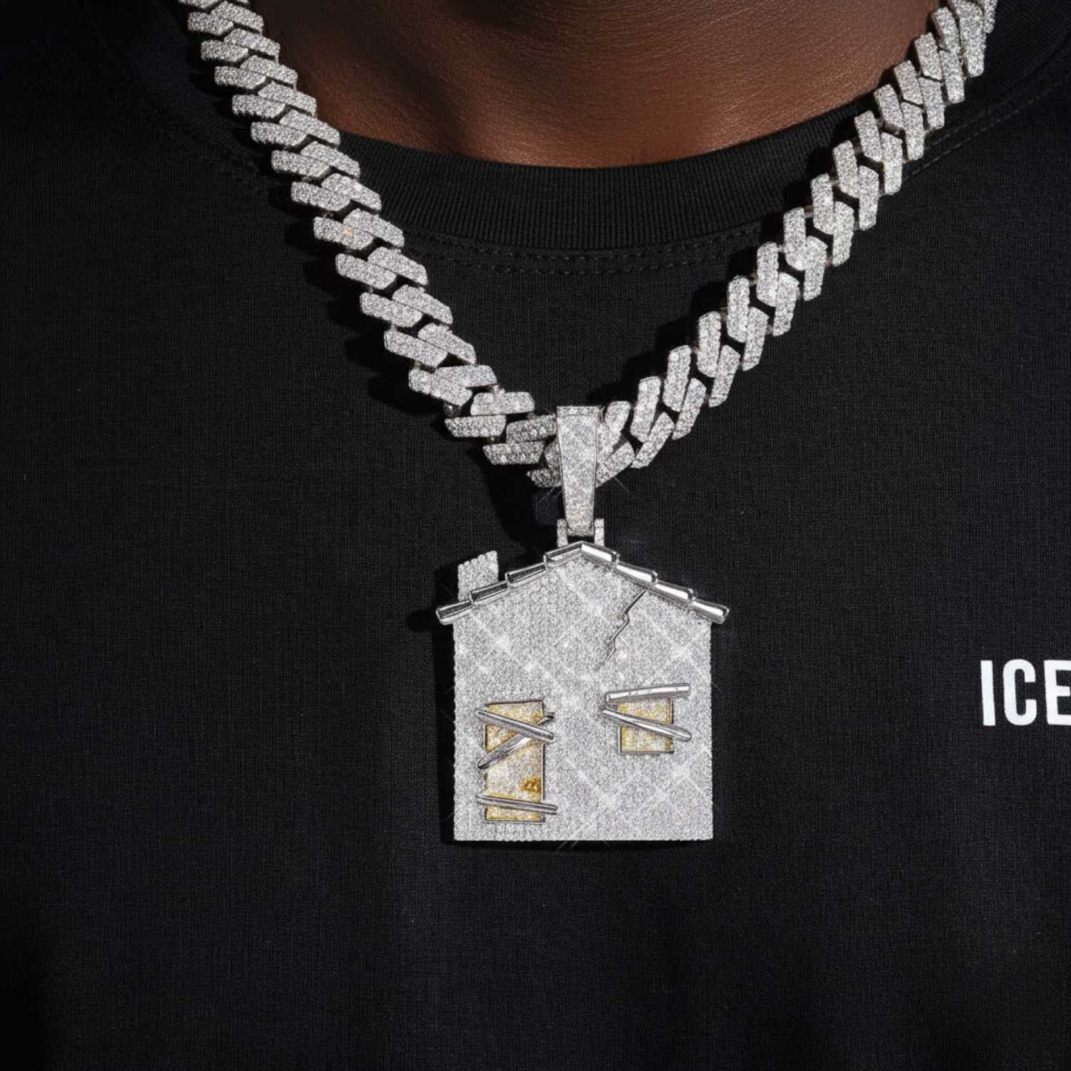 "TRAPHOUSE" Custom Moissanite Logo Pendant 14K Gold (view 2 of 4)