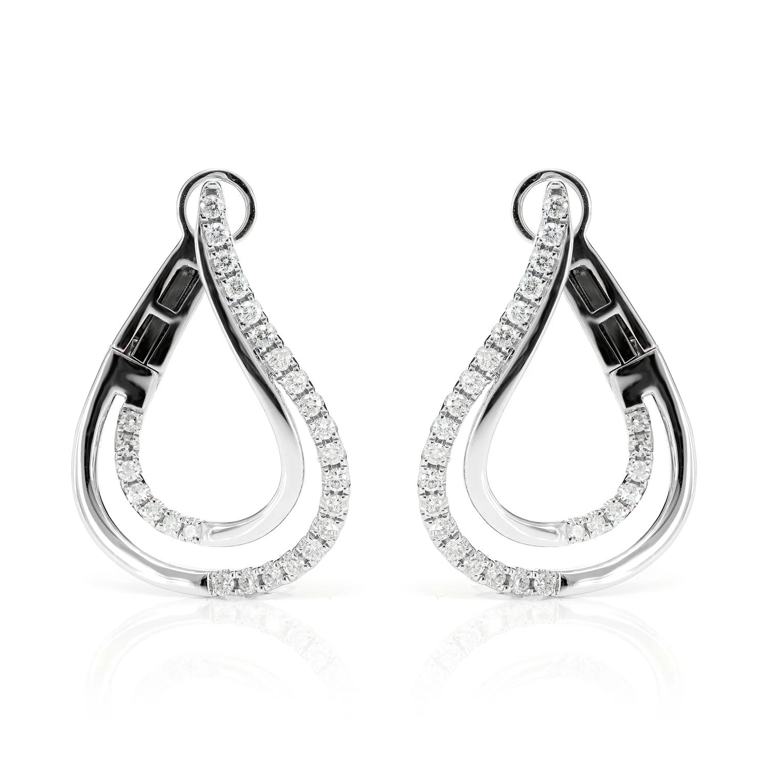 Twisted Teardrop Diamond Hoop Earrings - in yellow gold (view 3 of 6)