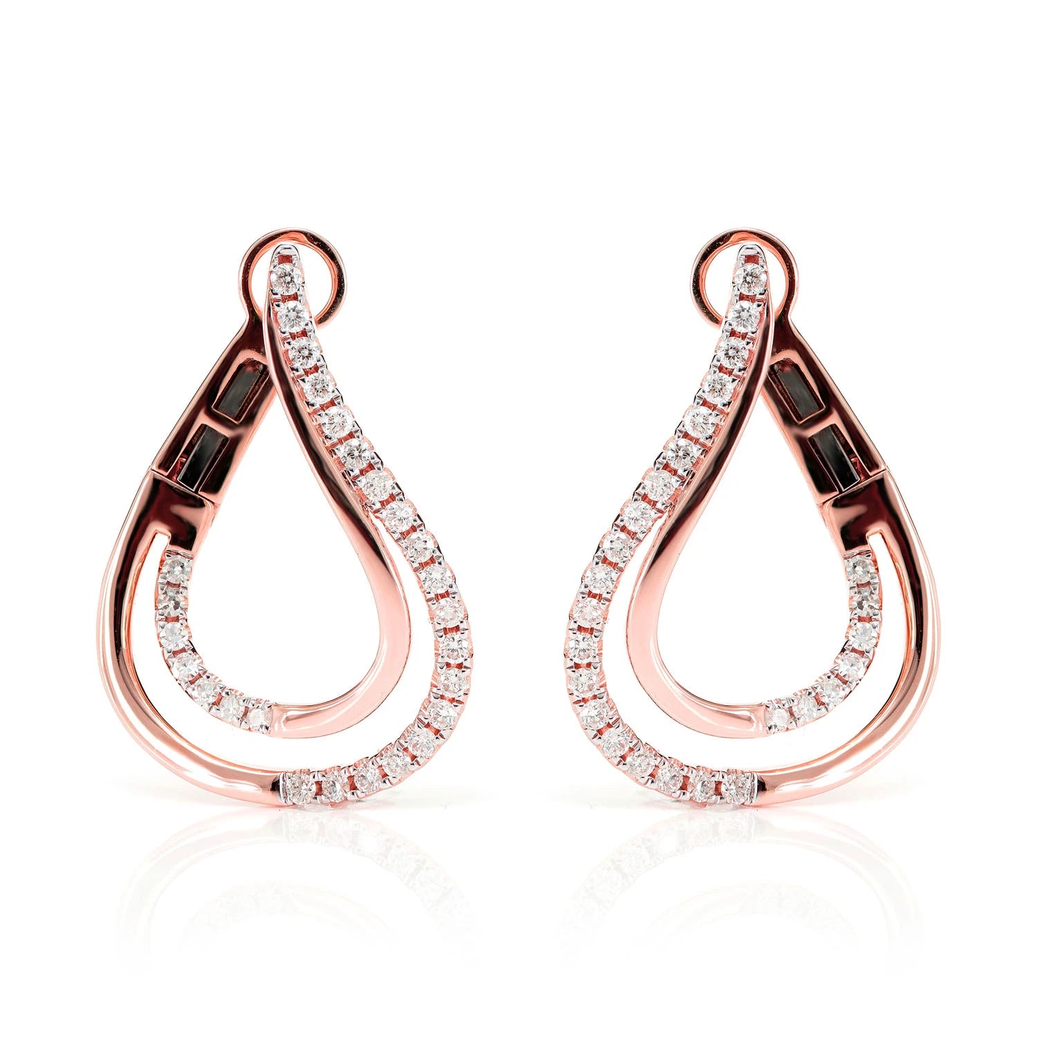 Twisted Teardrop Diamond Hoop Earrings - in yellow gold (view 5 of 6)