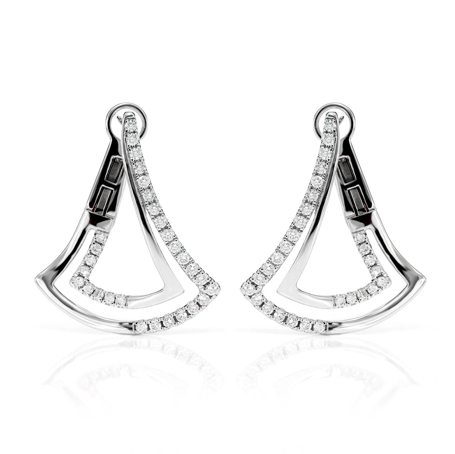 Two Row Chevron Diamond Half Hoop Earrings - in yellow gold (view 3 of 6)