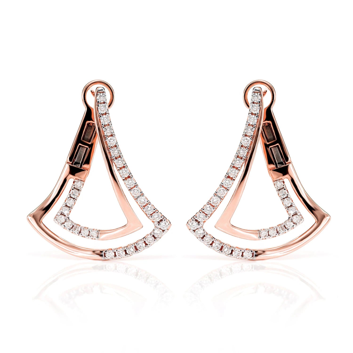 Two Row Chevron Diamond Half Hoop Earrings - in yellow gold (view 5 of 6)