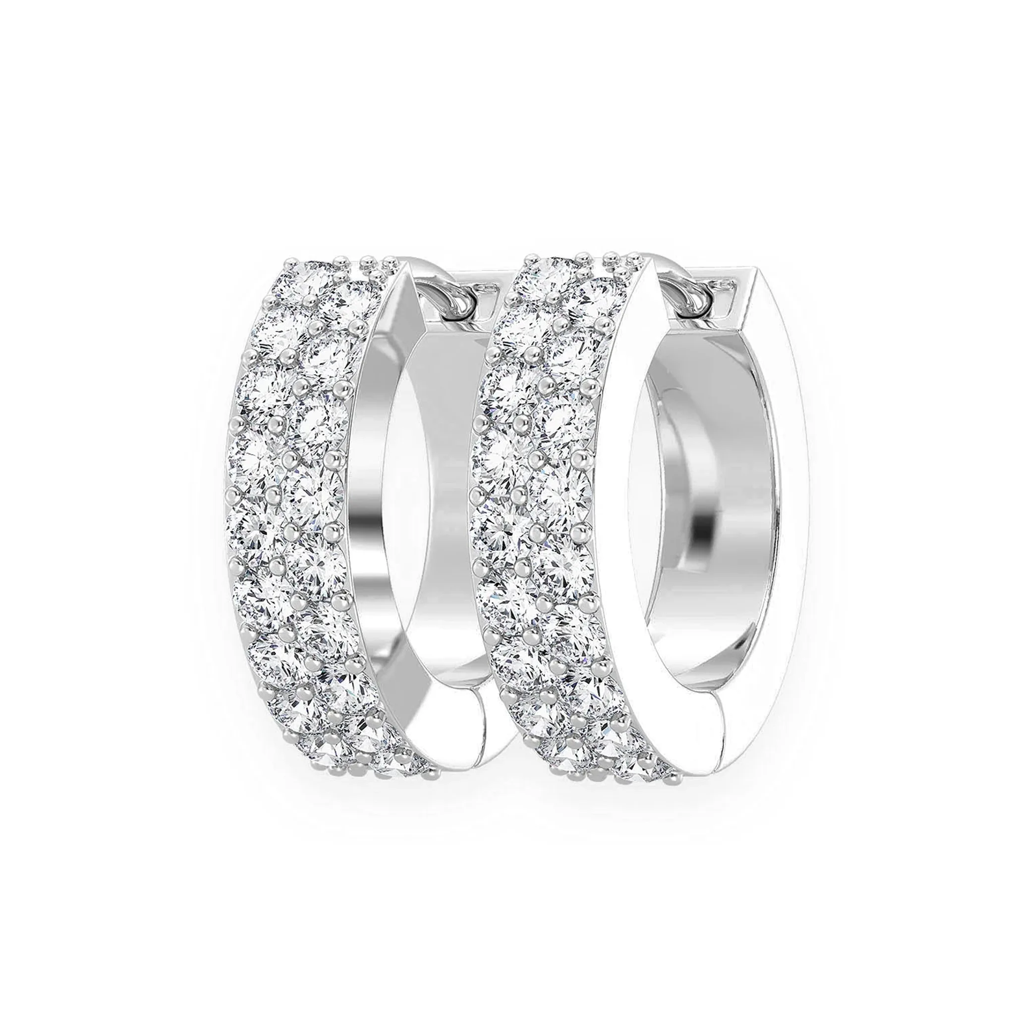 Two Row Pavé Diamond Huggie Hoop Earrings - in yellow gold (view 3 of 6)