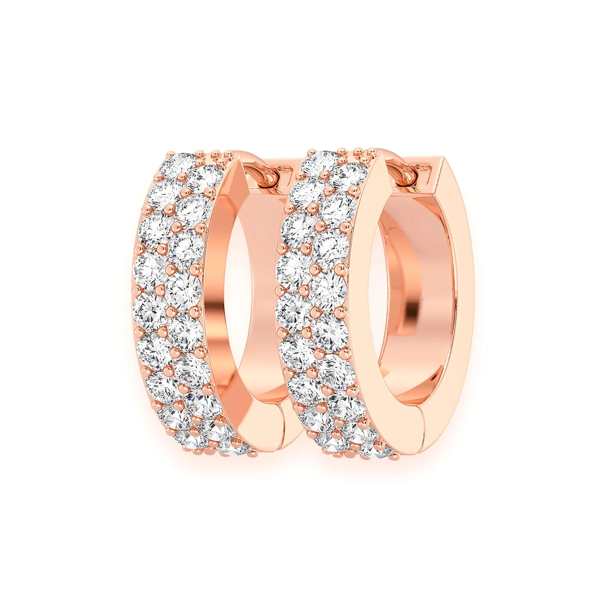 Two Row Pavé Diamond Huggie Hoop Earrings - in yellow gold (view 5 of 6)