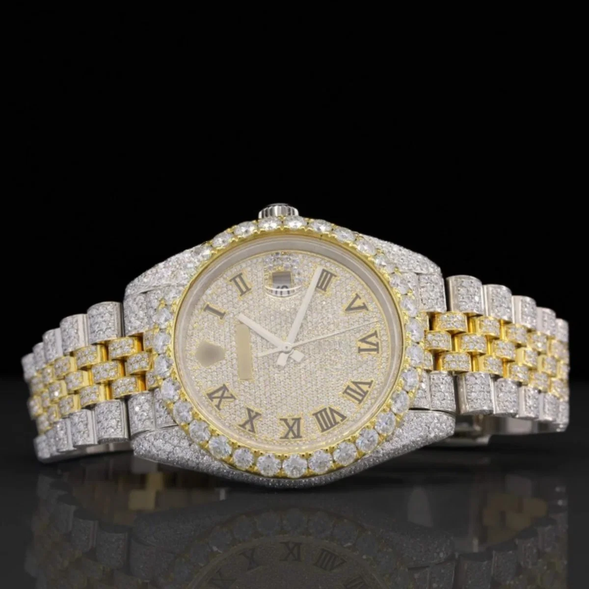 Two Tone Jubilee Bracelet Automatic Iced Out Moissanite Watch For Men