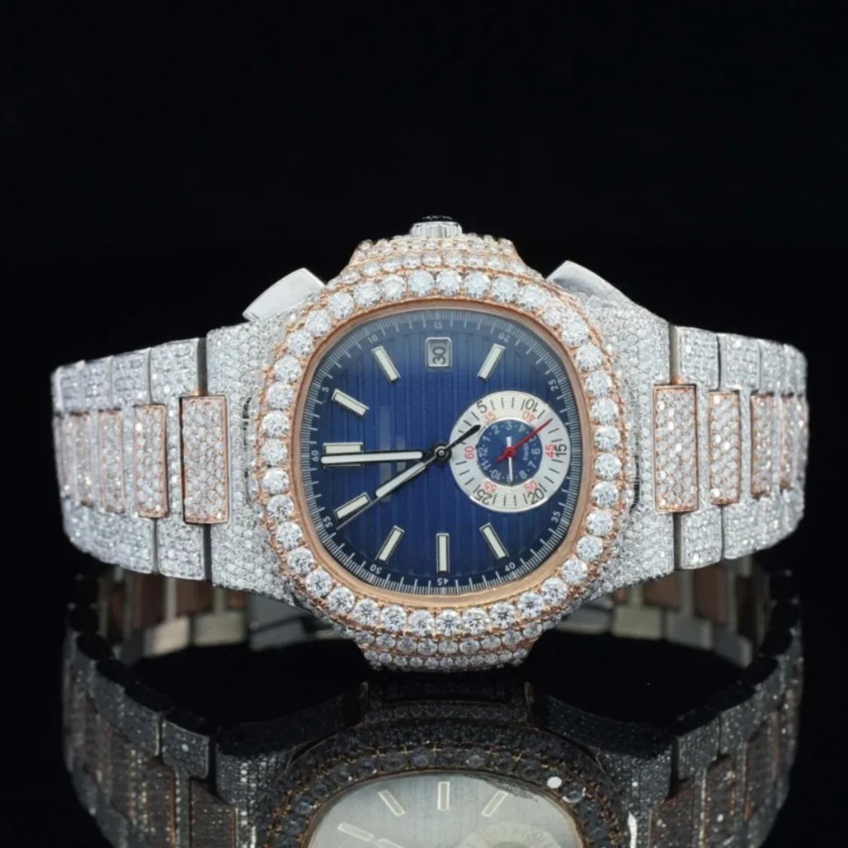 Two Tone Moissanite Watch And Automatic Wrist Business Style Watch