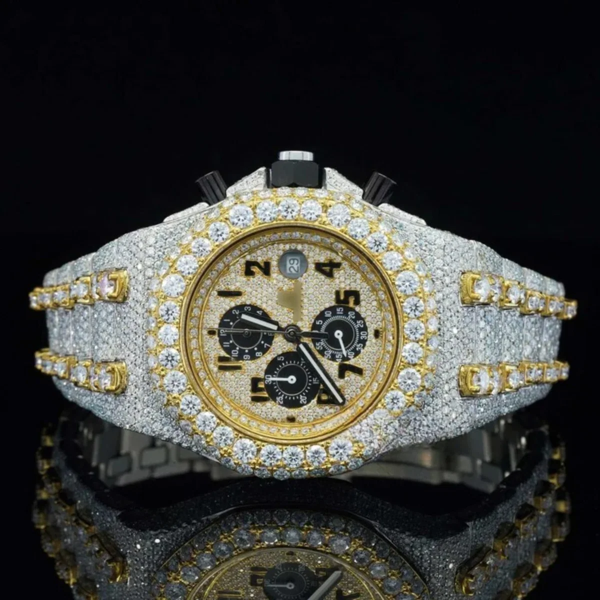 Uniquely Crafted Two Tone Fully Iced Out Automatic Moissanite Watch For Men