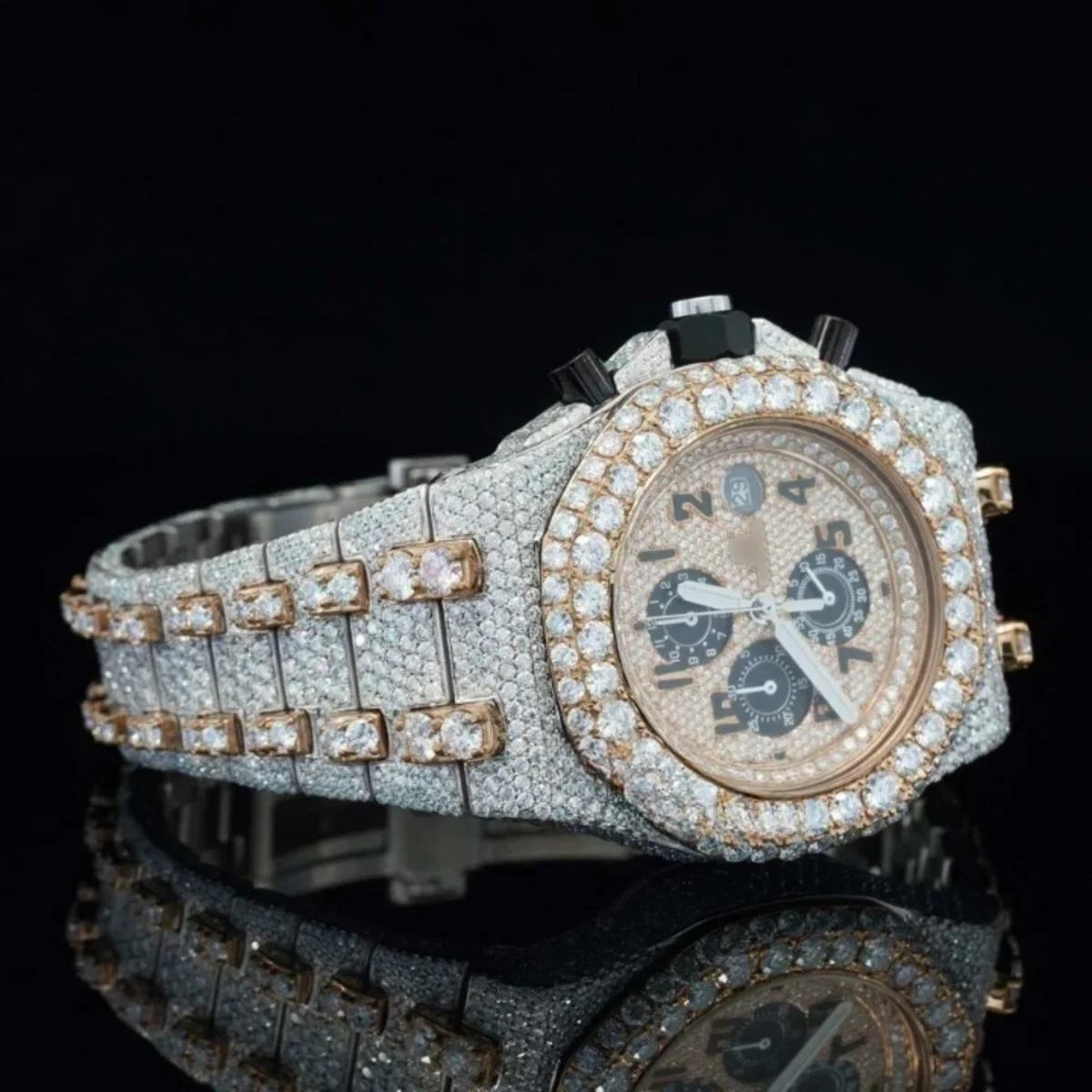 Uniquely Crafted Two Tone Fully Iced Out Automatic Moissanite Watch For Men (view 4 of 6)