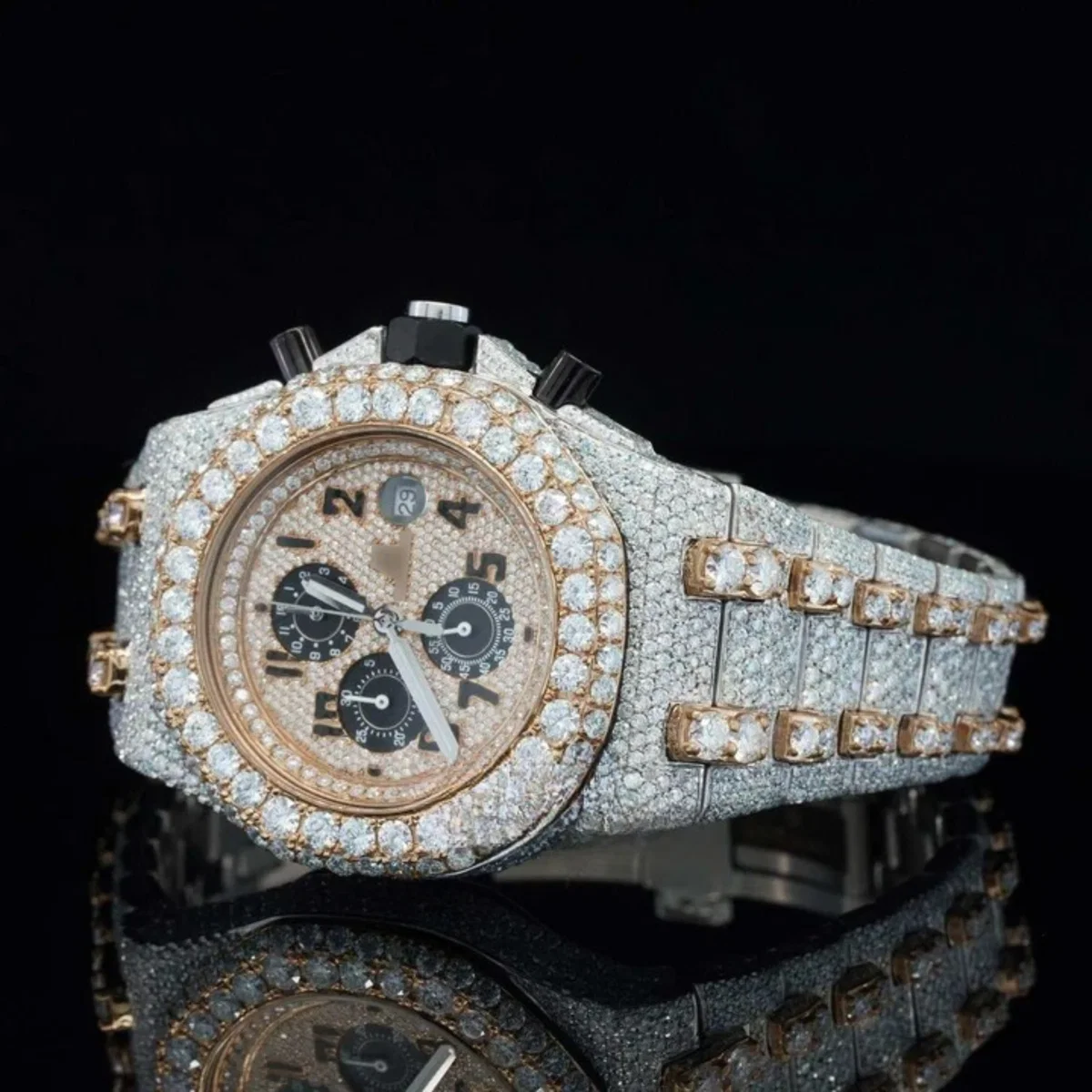 Uniquely Crafted Two Tone Fully Iced Out Automatic Moissanite Watch For Men (view 5 of 6)