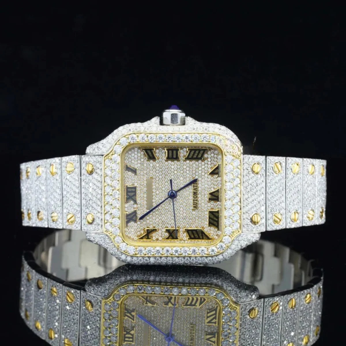 Vintage Style Fully Iced Out Automatic Moissanite Diamond Wrist Watch (view 2 of 7)