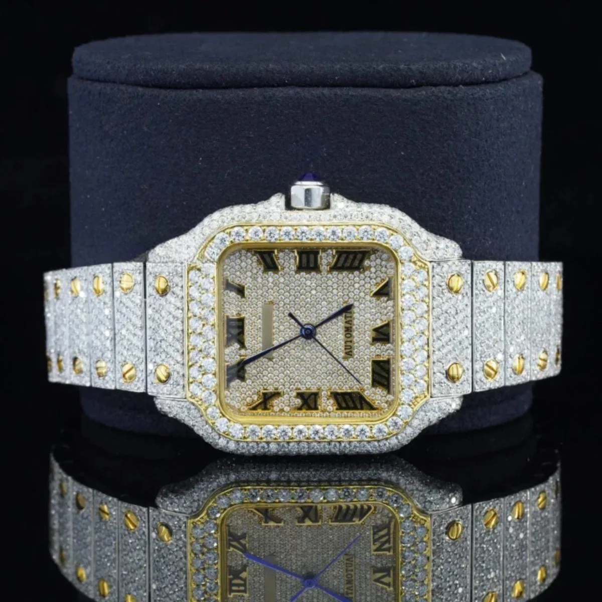 Vintage Style Fully Iced Out Automatic Moissanite Diamond Wrist Watch (view 3 of 7)