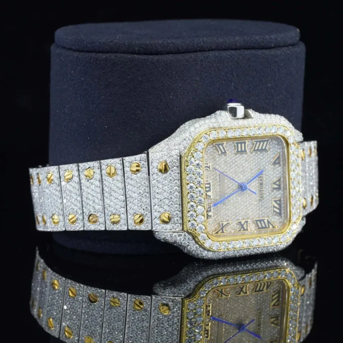 Vintage Style Fully Iced Out Automatic Moissanite Diamond Wrist Watch (view 4 of 7)