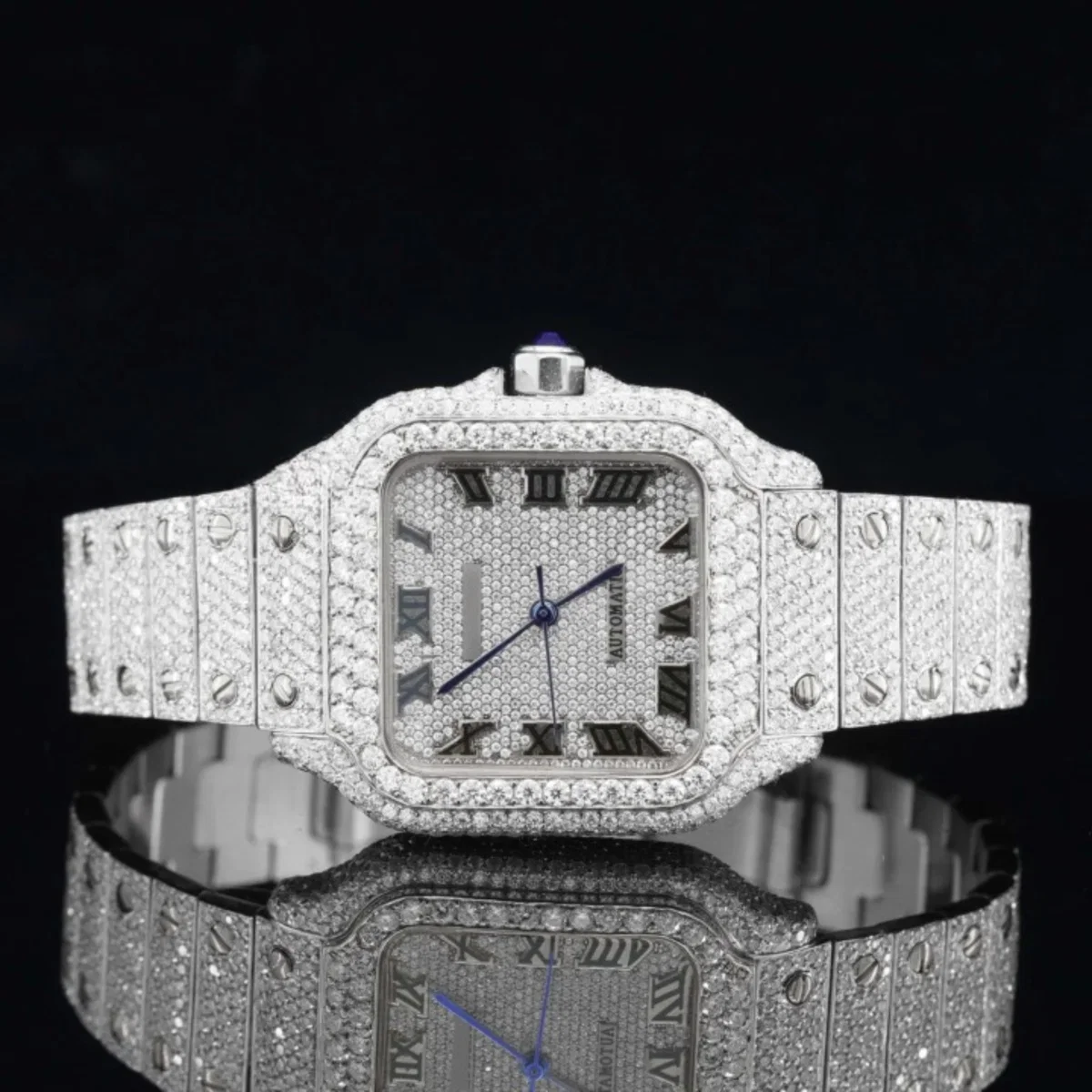 Vintage Style Fully Iced Out Automatic Moissanite Diamond Wrist Watch (view 5 of 7)