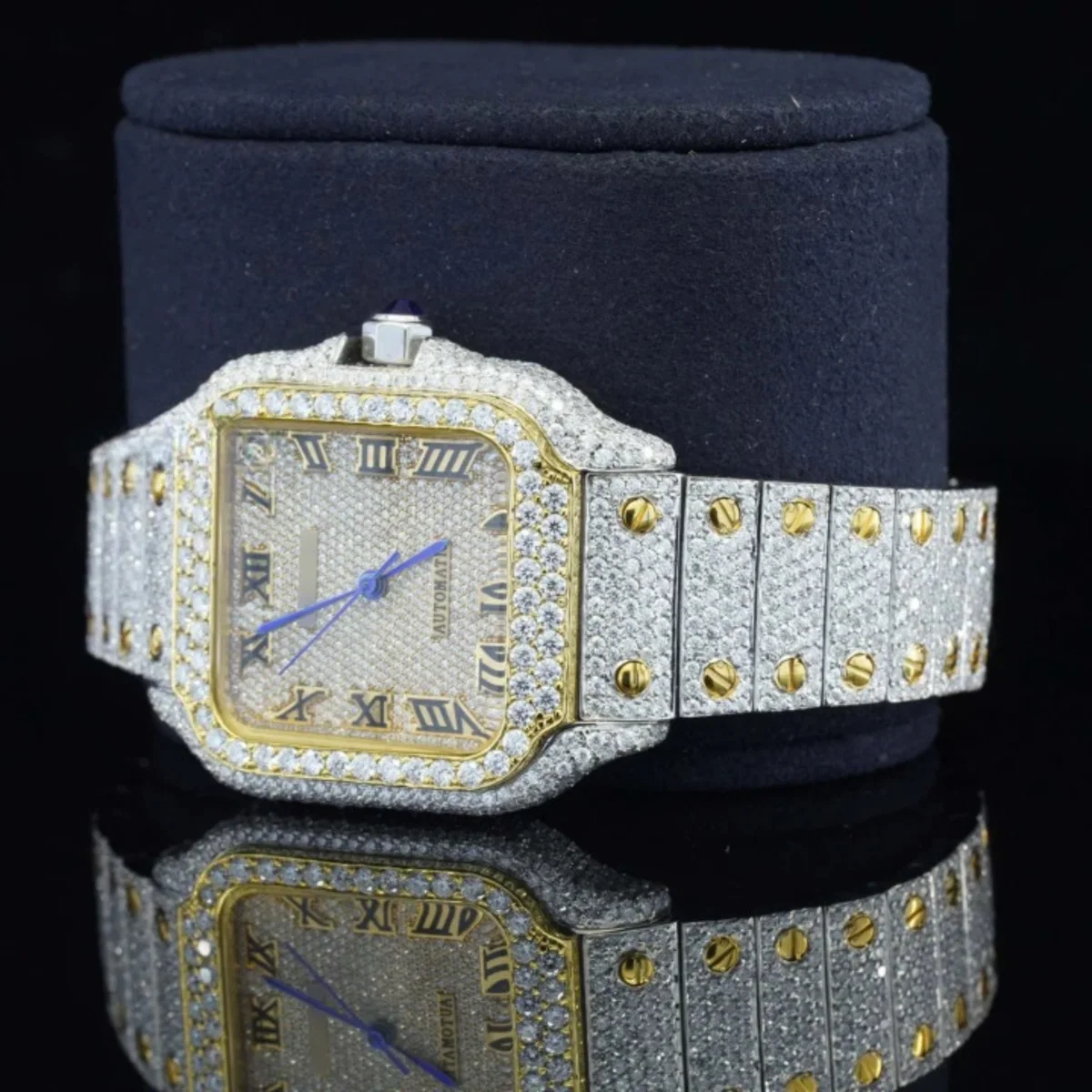 Vintage Style Fully Iced Out Automatic Moissanite Diamond Wrist Watch (view 6 of 7)