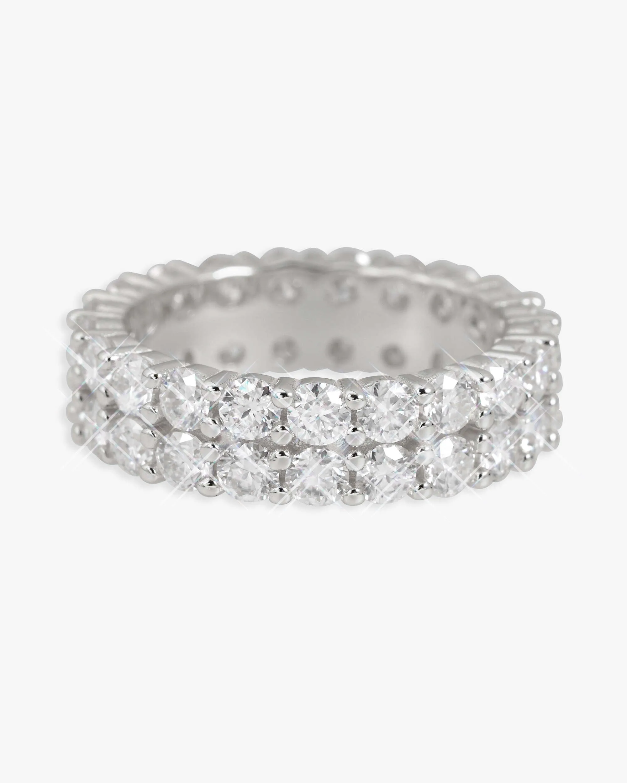 Iced Out VVS 2-Row Iced Band Ring 14K Gold