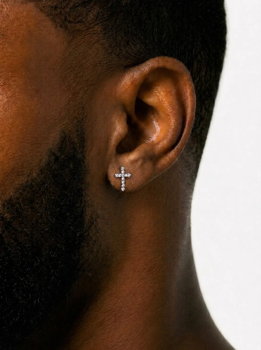 Iced Out VVS Cross Earrings 14K Gold (view 2 of 4)