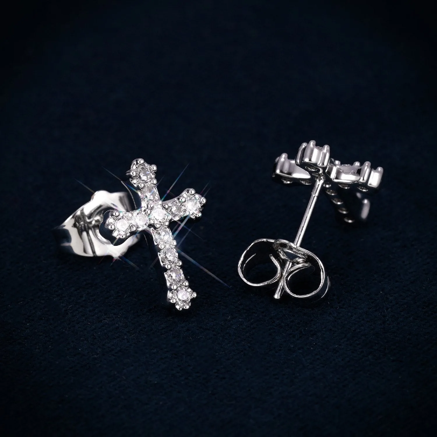Iced Out VVS Cross Earrings 14K Gold (view 4 of 4)