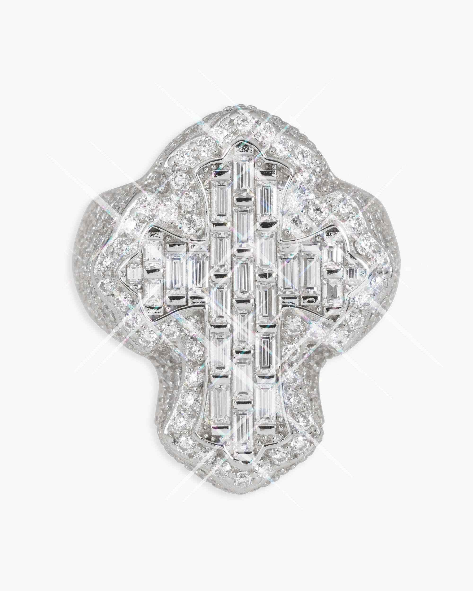 Iced Out VVS Fleur Cross Ring 14K Gold
