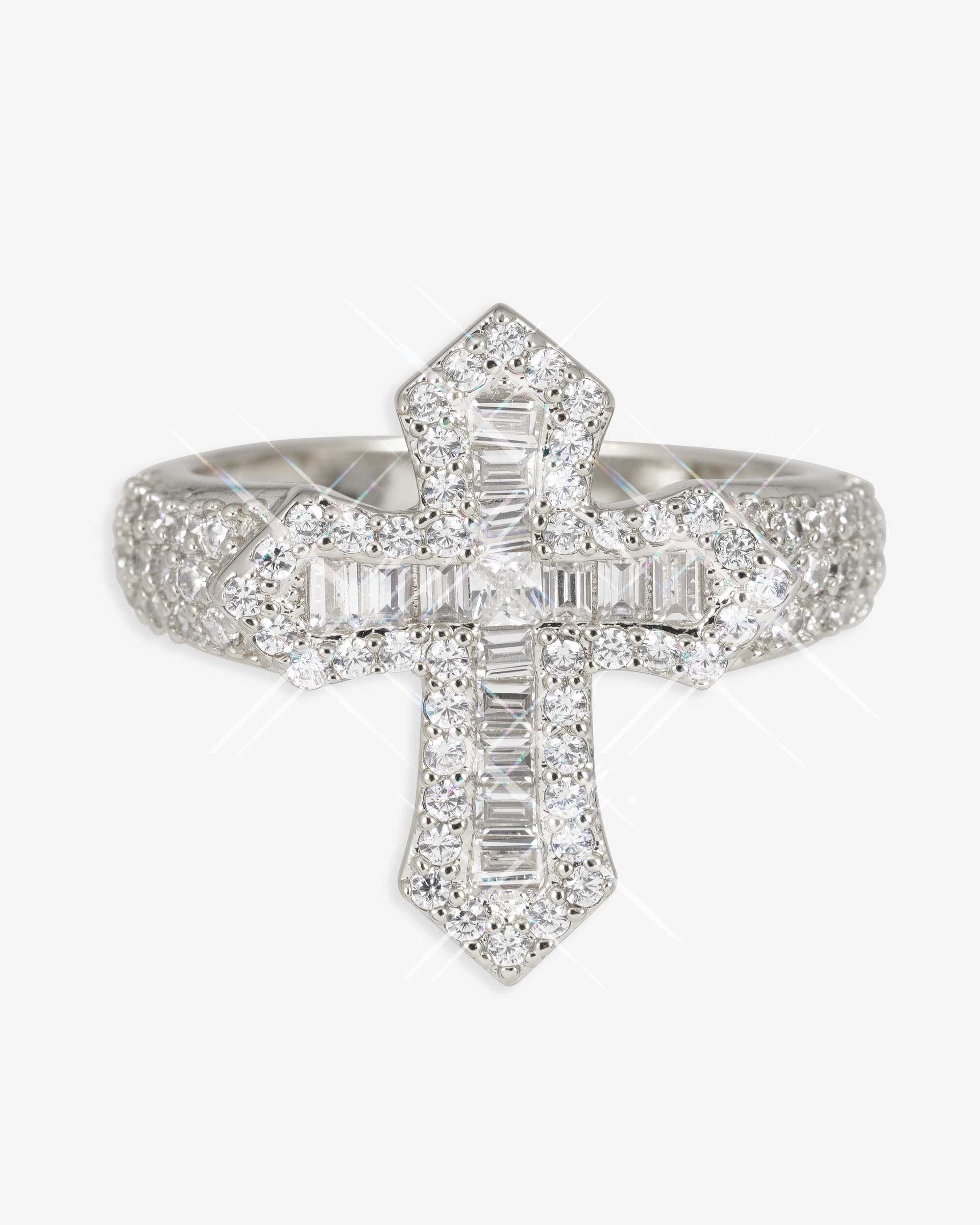 Iced Out VVS Gothic Cross Ring 14K Gold