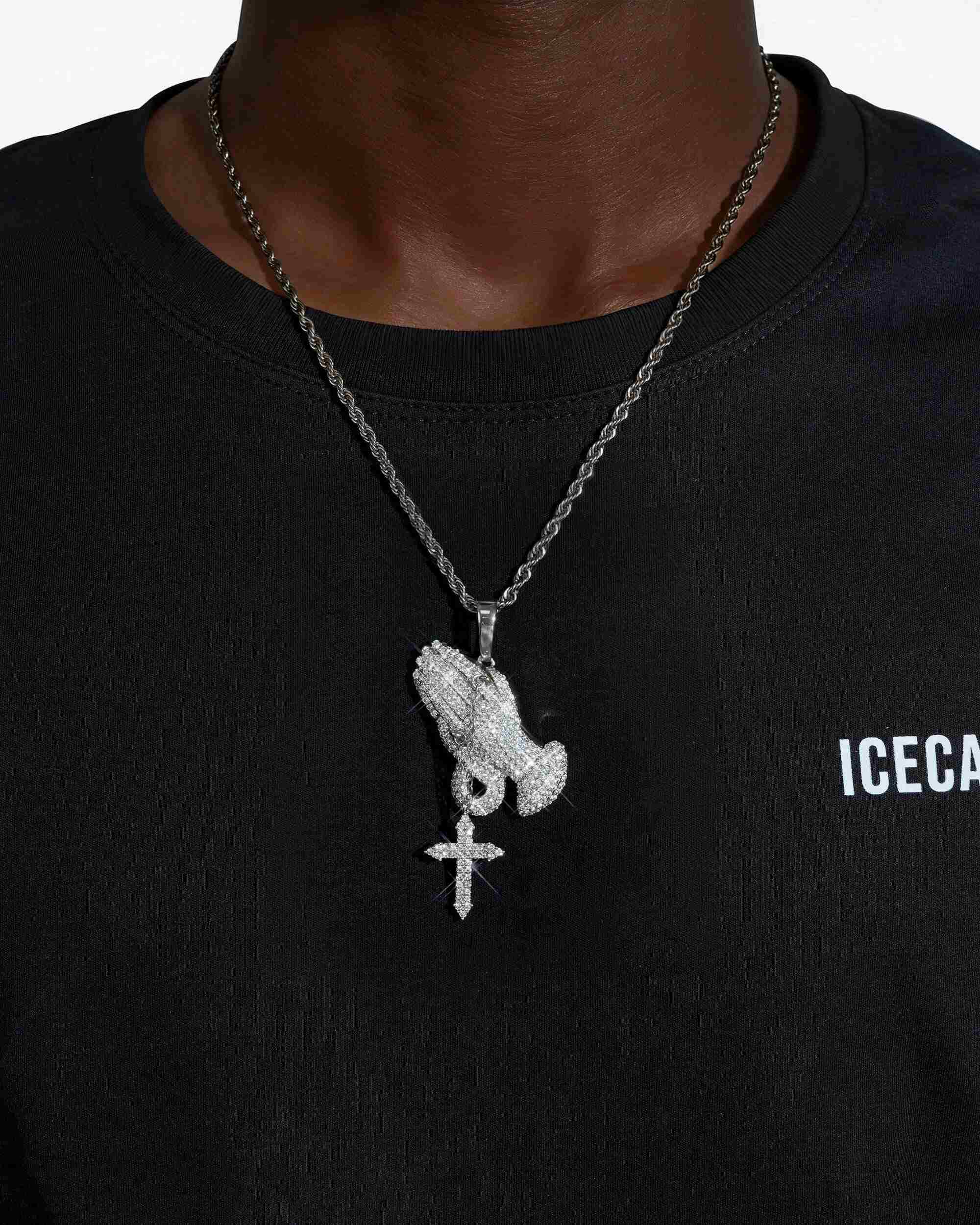 Iced Out VVS Praying Hands Pendant 14K Gold (view 2 of 3)