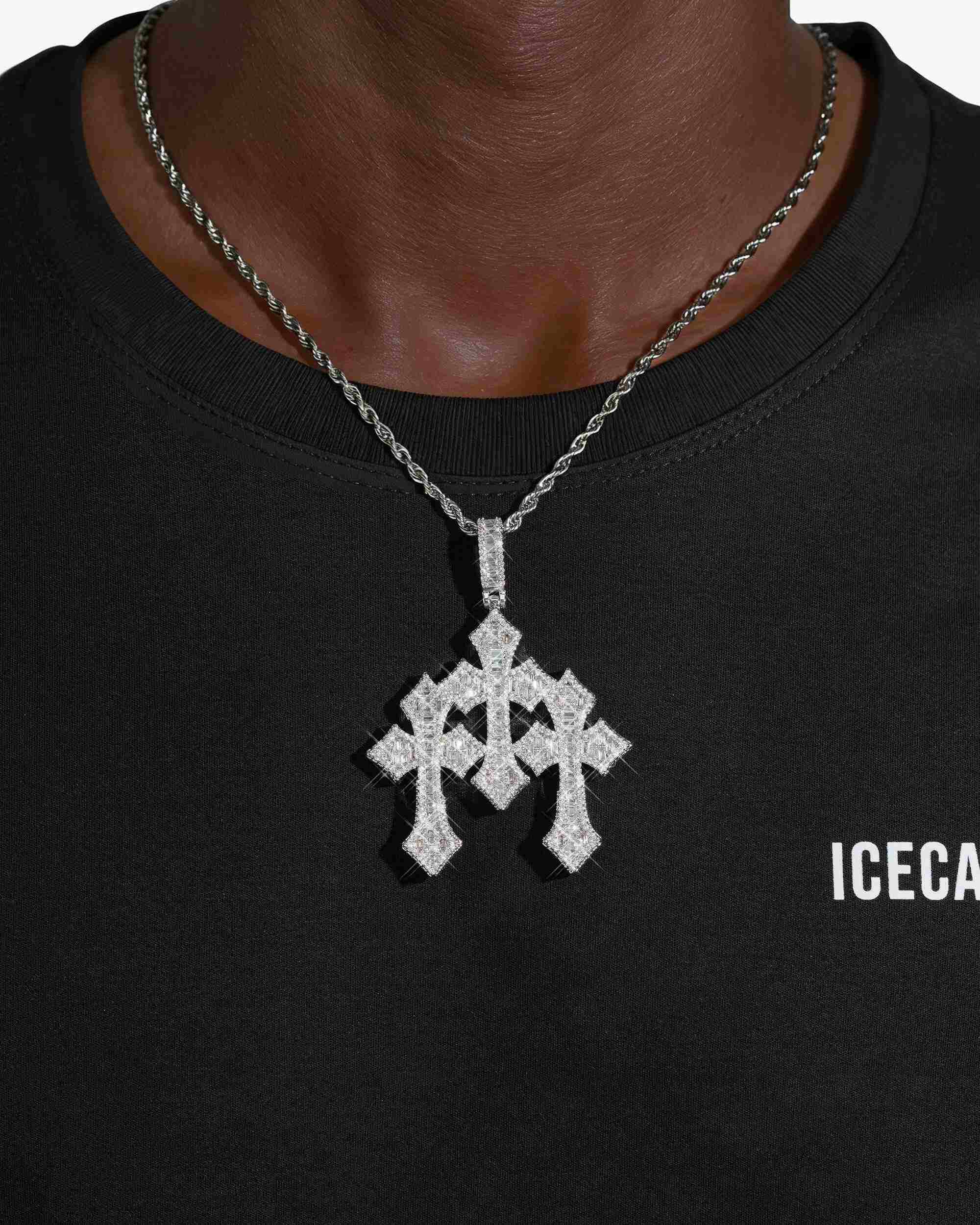 Iced Out VVS Triple Cross Pendant 14K Gold (view 2 of 7)