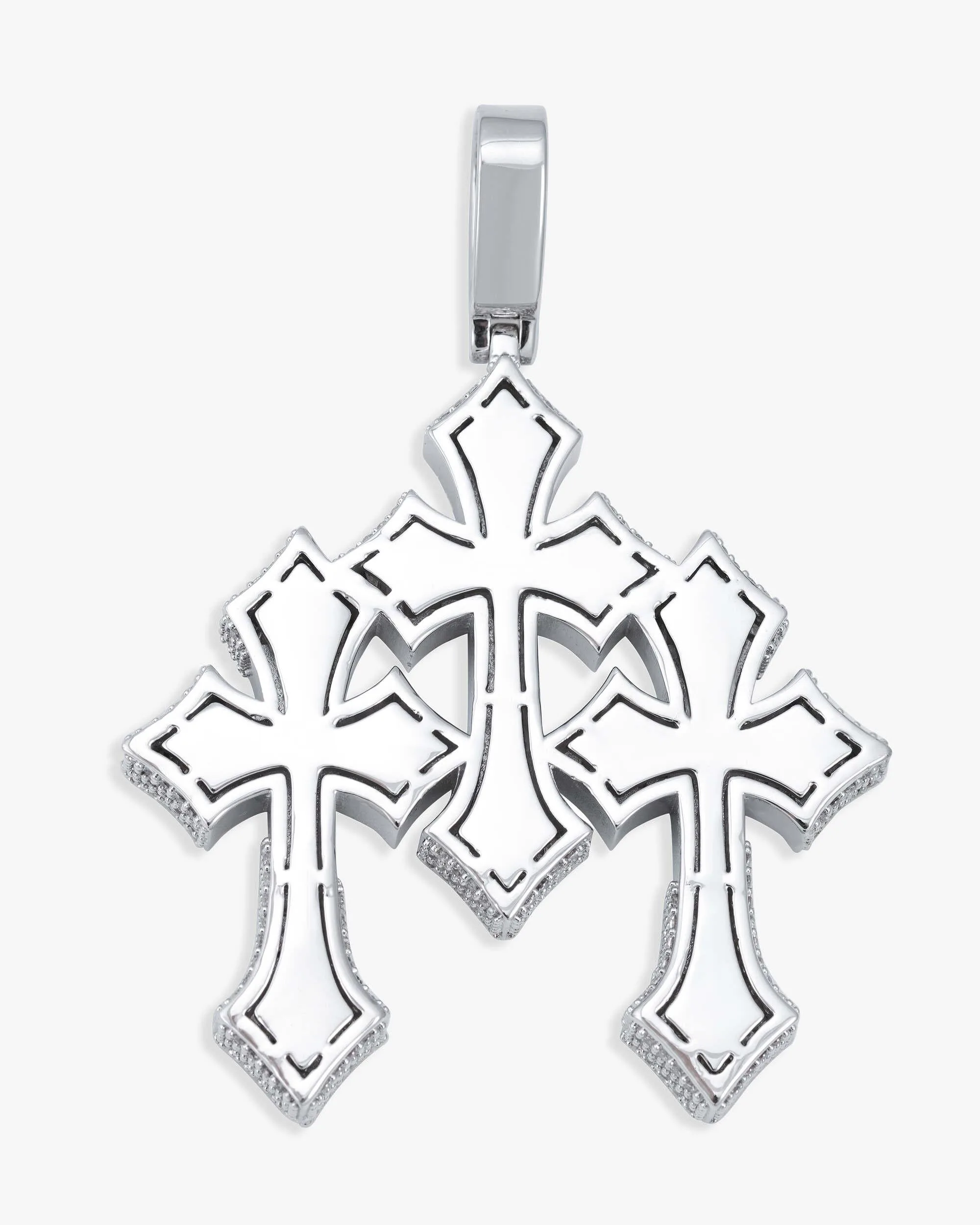 Iced Out VVS Triple Cross Pendant 14K Gold (view 6 of 7)