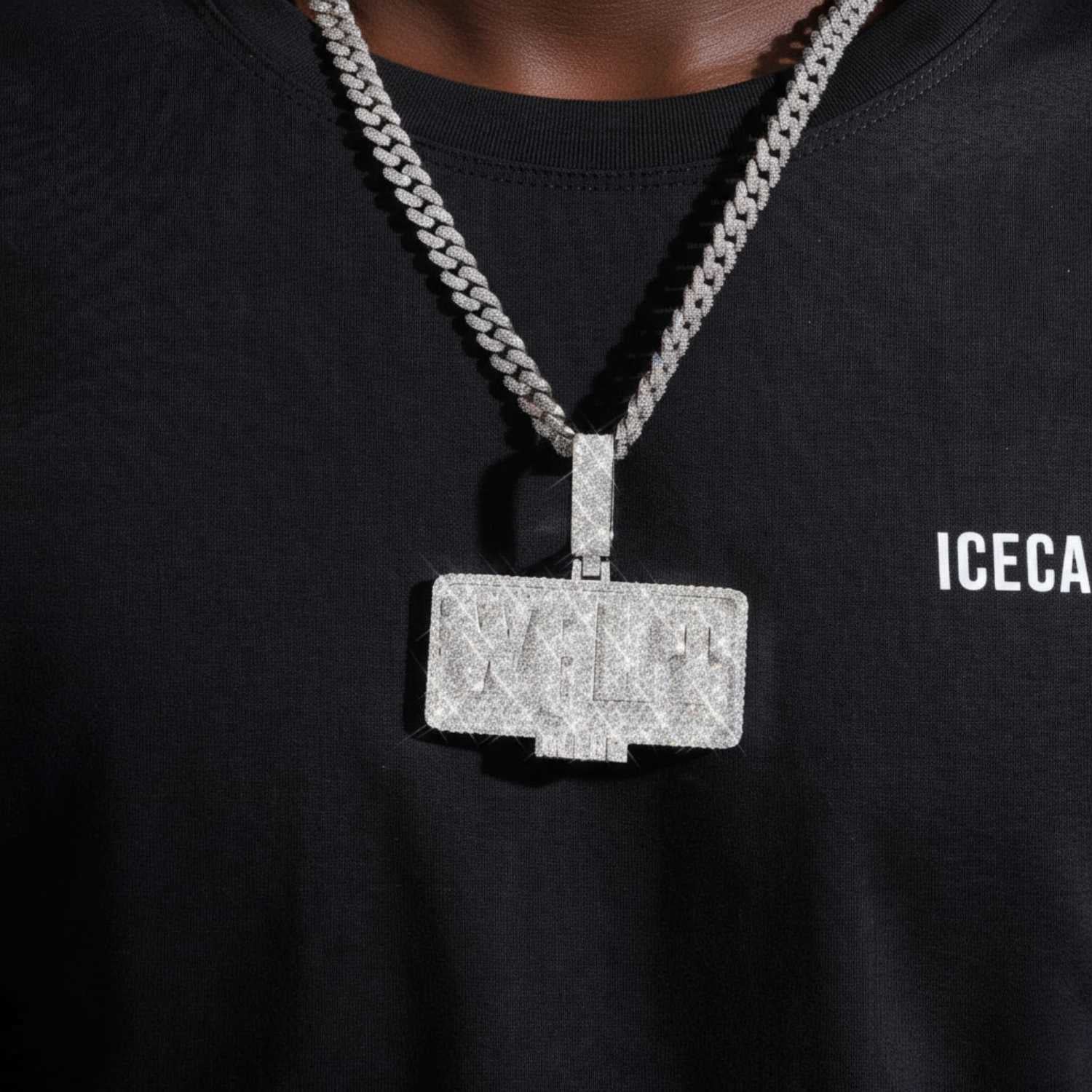 "WALT" Custom Moissanite Name Pendant 14K Gold (view 2 of 3)