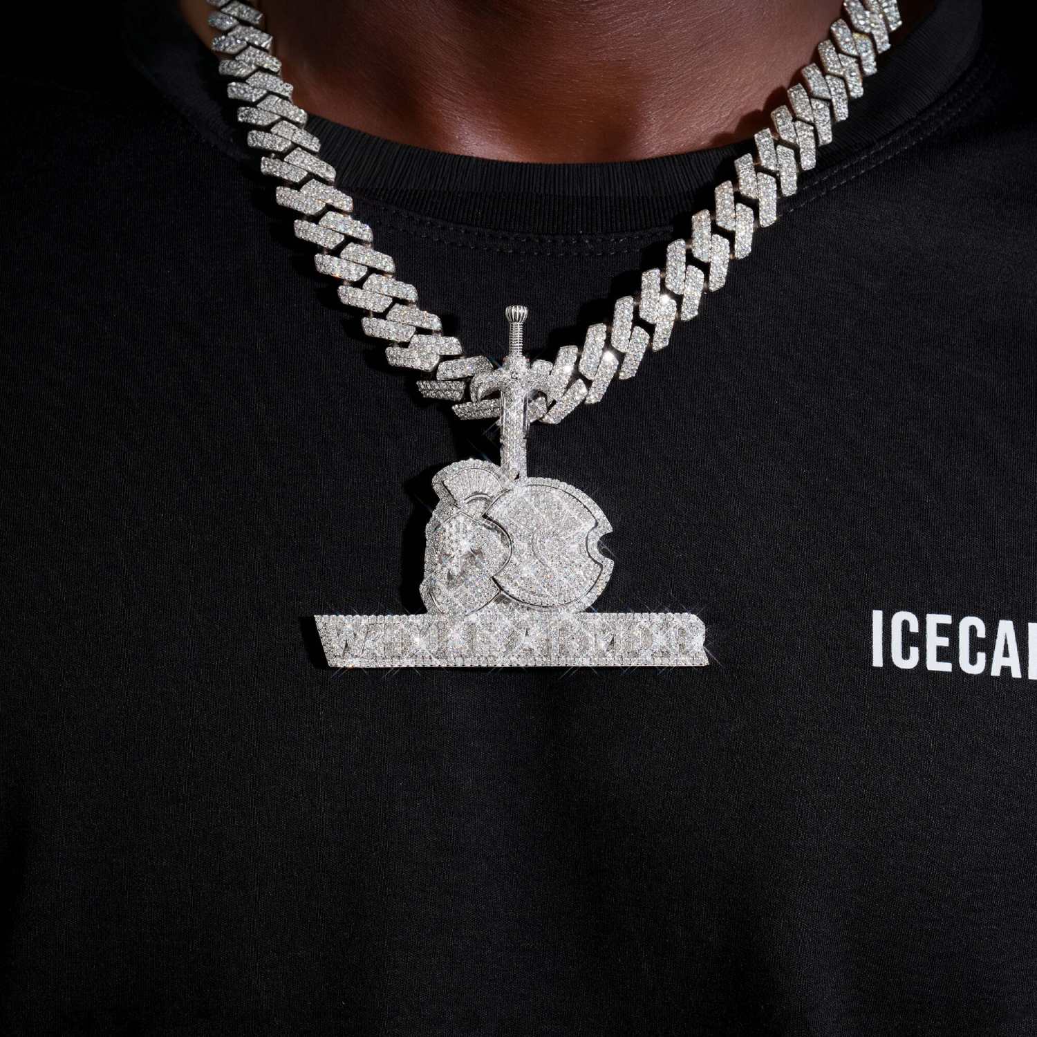 "WHOLE ARMOR" Custom Logo Moissanite Pendant 14K Gold (view 2 of 4)