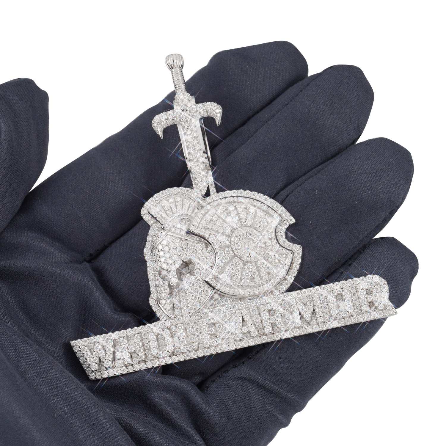 "WHOLE ARMOR" Custom Logo Moissanite Pendant 14K Gold (view 4 of 4)