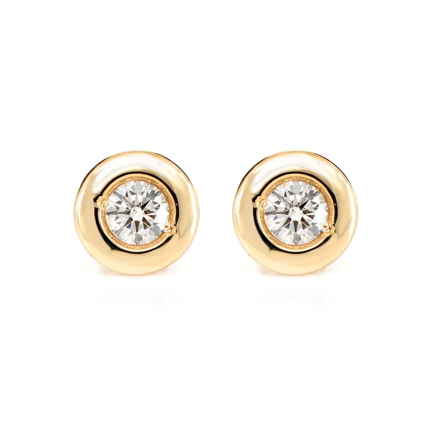 Wide Bezel Set Diamond Stud Earrings - in yellow gold