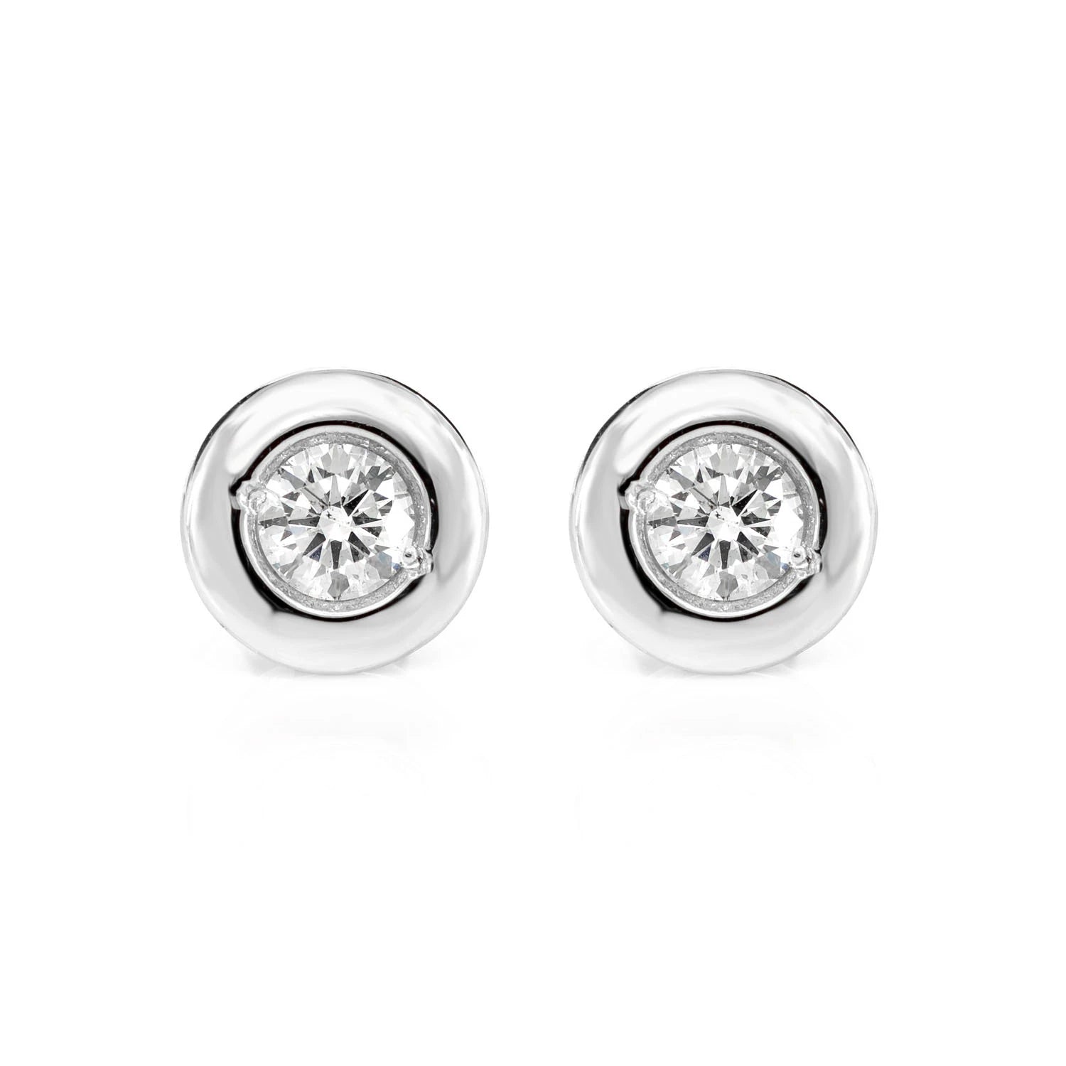Wide Bezel Set Diamond Stud Earrings - in yellow gold (view 3 of 6)